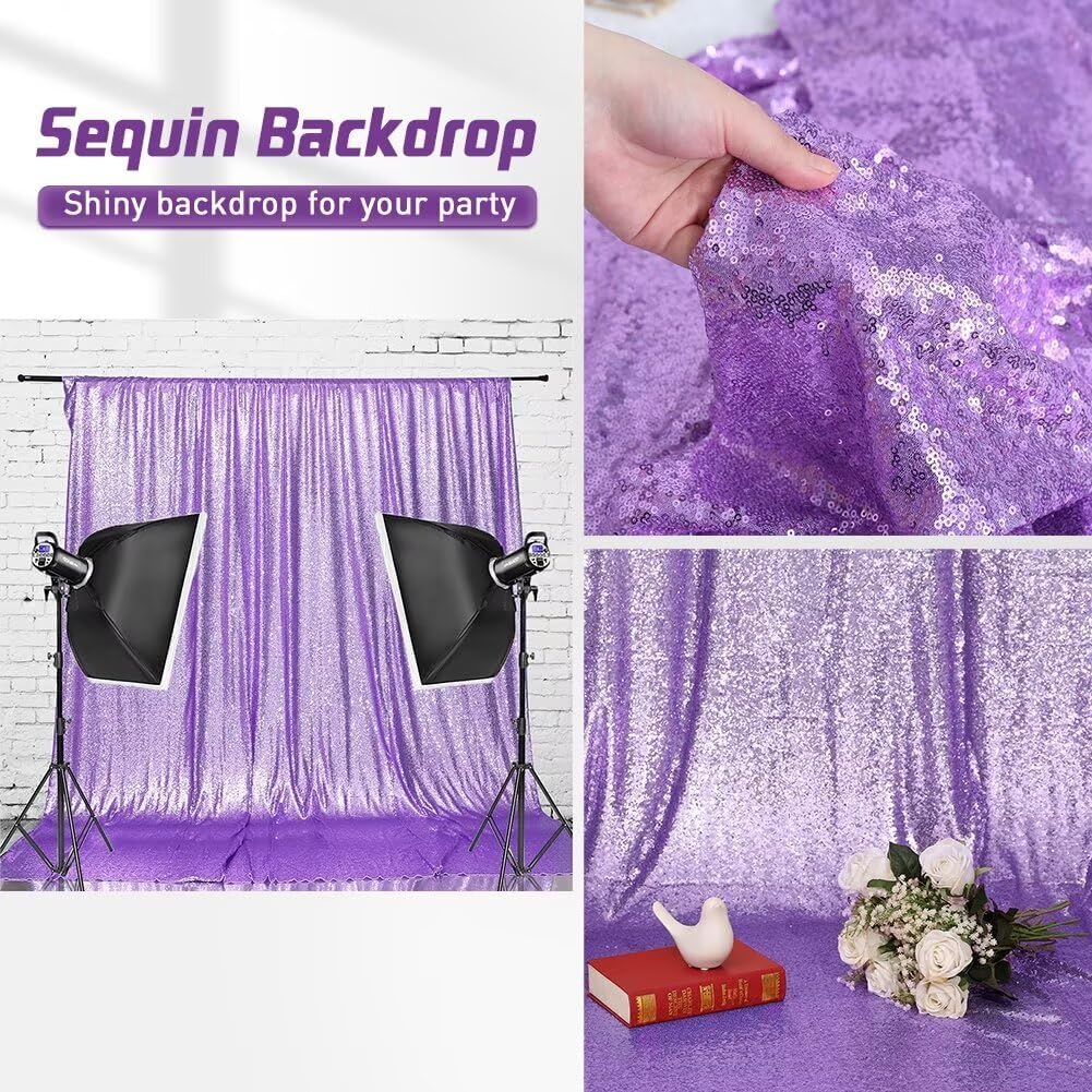 Eternal Beauty Lavender Sequin Backdrop, 8x10 Ft Glitter Background Curtains for Shimmer Photography Party Wedding Birthday Back Drop Decor