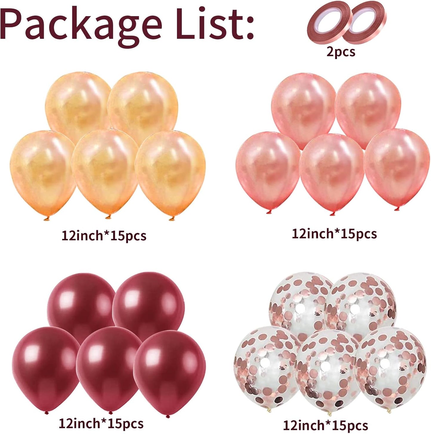 Balloons Burgundy Rose Gold, 60 Packs 12 Inches Wine Red Champagne Latex Balloon Rose Gold Confetti Balloons for Women Girls Birthday Wedding Bridal Shower Party Anniversary Decoration