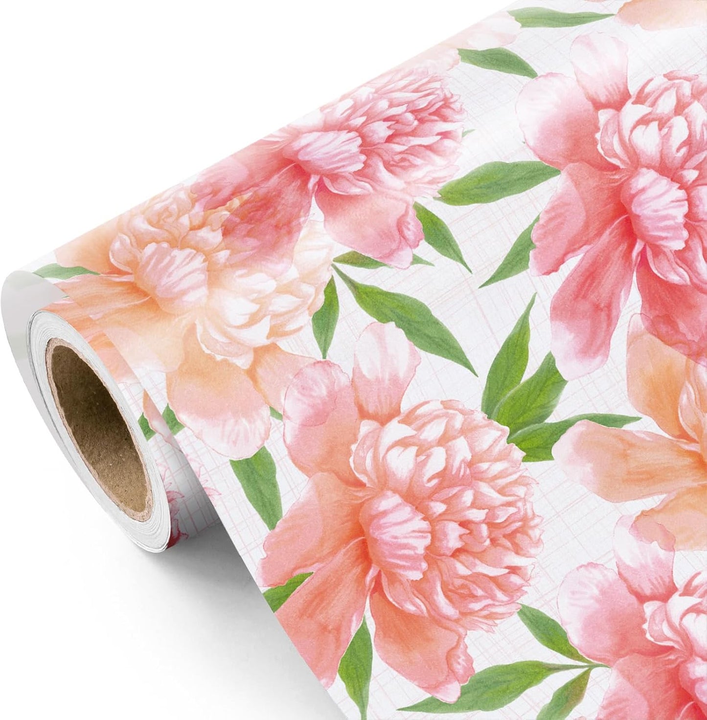 WRAPAHOLIC Floral Wrapping Paper Roll - Mini Roll - 17 Inch x 33 Feet - Peach Flower Wrapping Paper, Perfect for Girls Women Birthday, Wedding, Bridal Shower