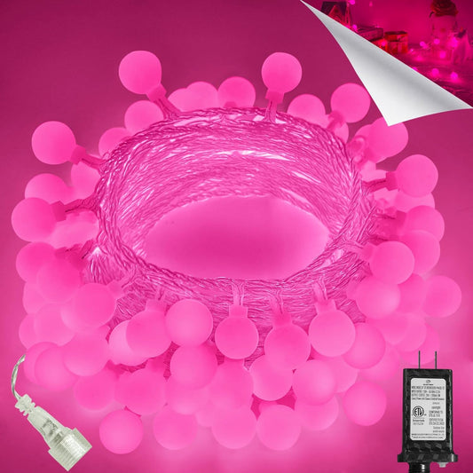 100LED Pink String Lights Outdoor Indoor for bedroom, 43FT Connectable Globe String Lights with Timer, 13 Modes Fairy Light Plug in Waterproof for Anniversary Valentines Party Christmas Decorations