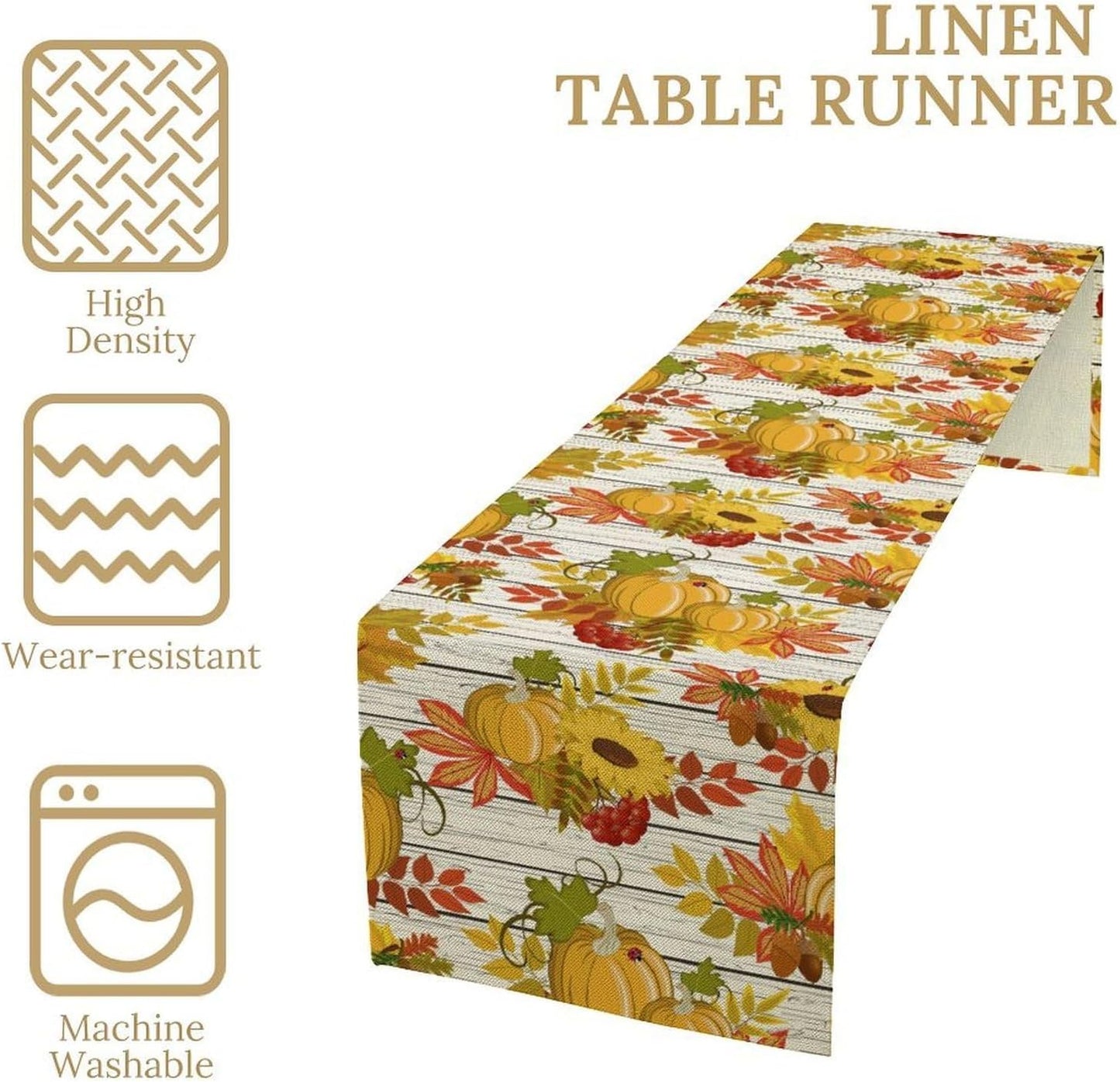 Autumn Table Runner,Seasonal Pumpkins Thanksgiving Kitchen Dining Table Decoration for Home Party Decor 13x60 Inch