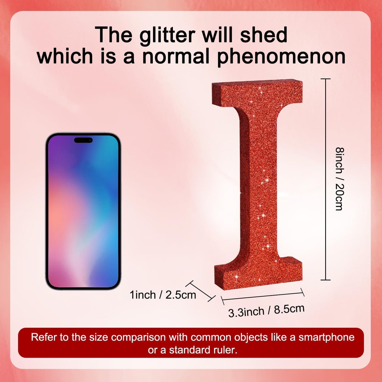 TONIFUL 8 Inch Red Glitter Letter I Table Centerpiece A-Z Red Birthday Party Decorations,Red Alphabet I for Birthday,Chrismas,Graduation,Bridal Shower,Wedding,Anniversary Party Supplies