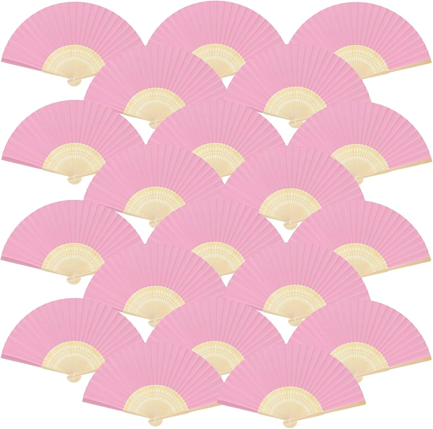 FEPITO 20 Pieces Handheld Pink Paper Fan Paper Folding Fans with Bamboos for Wedding Gift, Party, Home