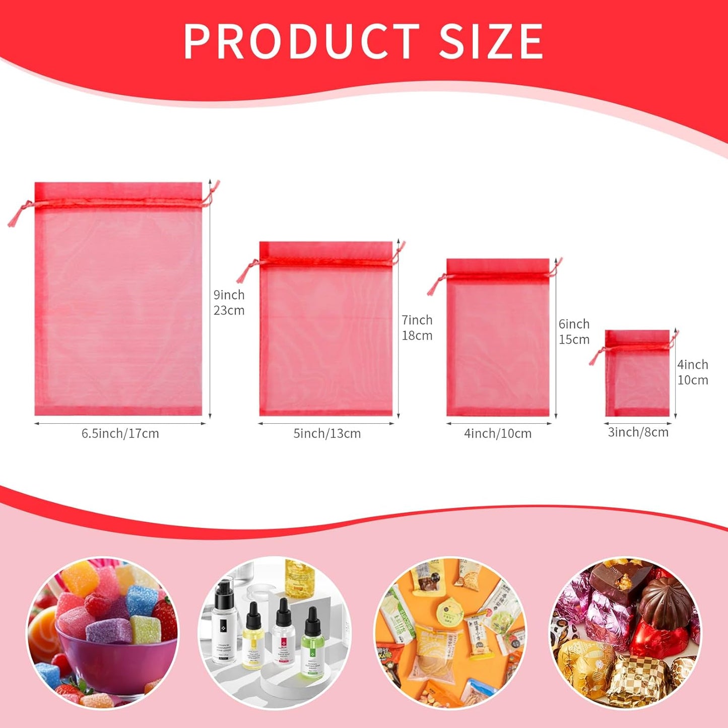 50 Pcs 6x9 Inch Organza Bags, Mesh Bags Drawstring Treat Bag Jewelry Pouch Bag for Christmas Gift Party Favor Wedding(Red)