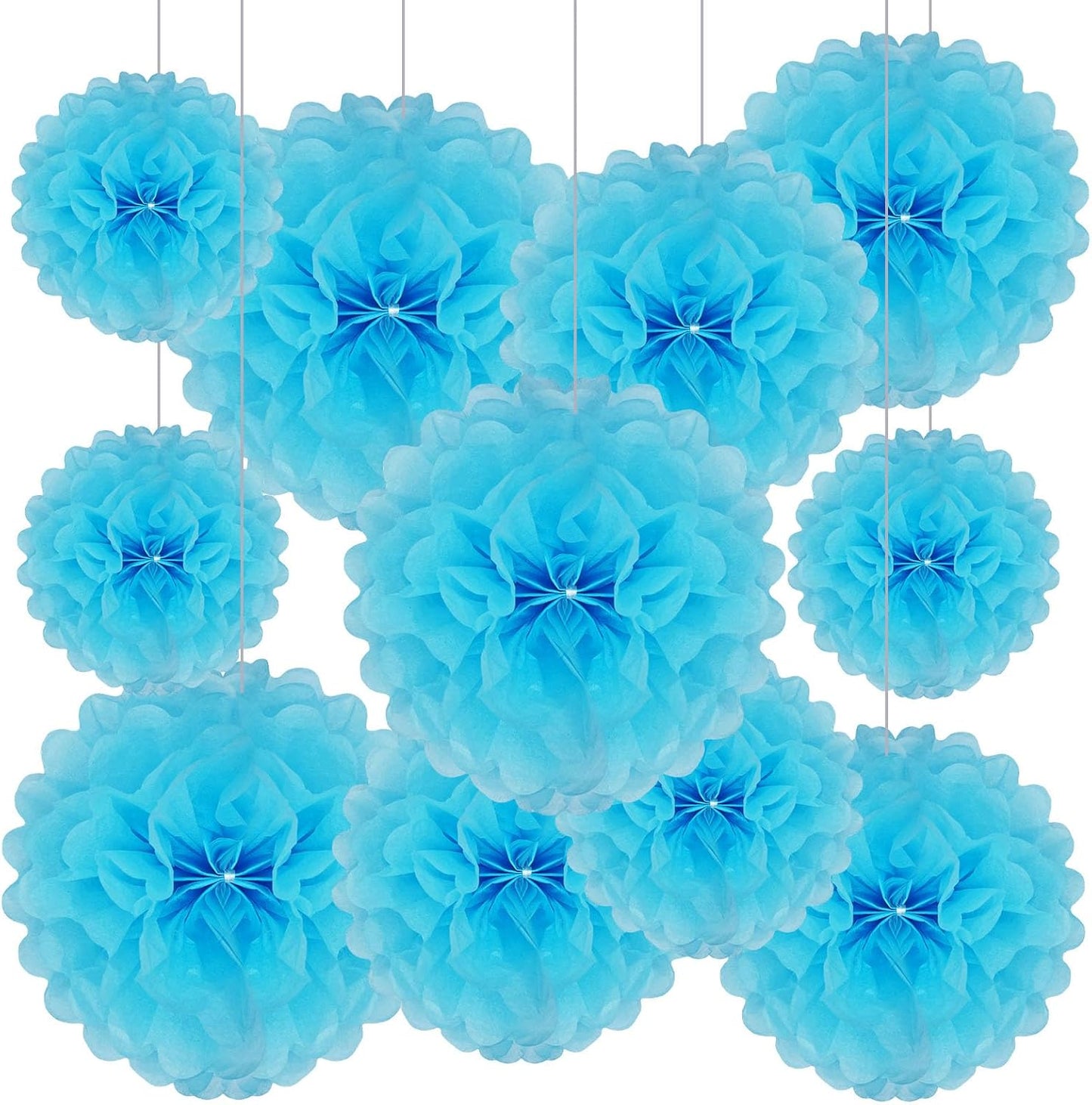 Tissue Paper Pom Poms, Blue Tissue Paper Flowers, Hanging Flower Balls for Weddings Fiesta Parties Birthday Baby Showers Classroom Bridal Shower Decoration (20Piece Set-6/10/12/14Inch)