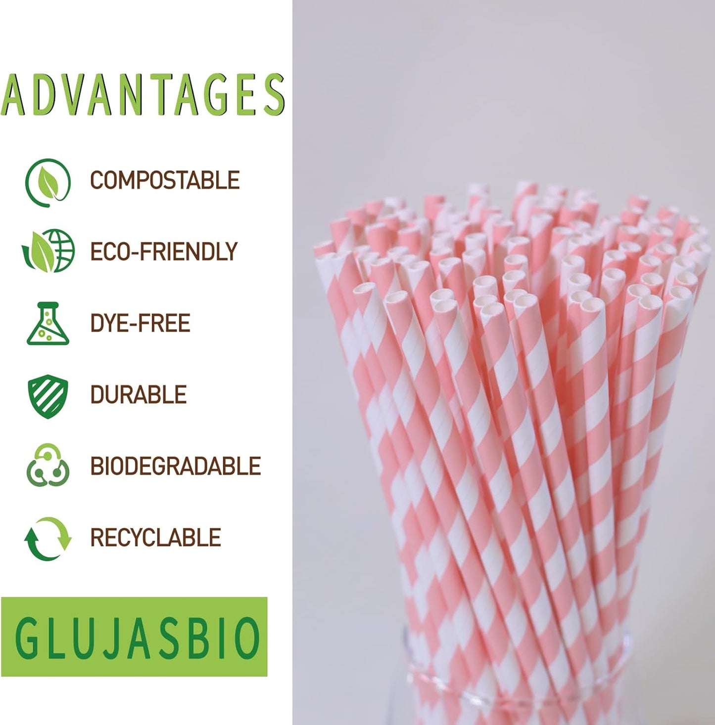 Disposable Pink Paper Straws - 7.75 inch Cute Pink White Striped Drinking Straws 100 Counts for Cocktail, Bridal Shower, Birthday, Party