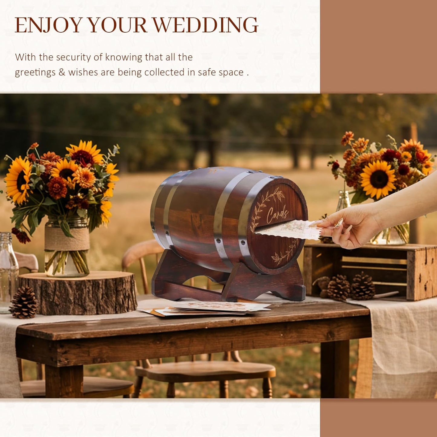 OurWarm Wooden Card Box for Wedding, Vintage Gift Card Box with Base, Whiskey Barrel Wedding Card Boxes for Reception Party Graduation Bridal Baby Shower Birthday Decoration