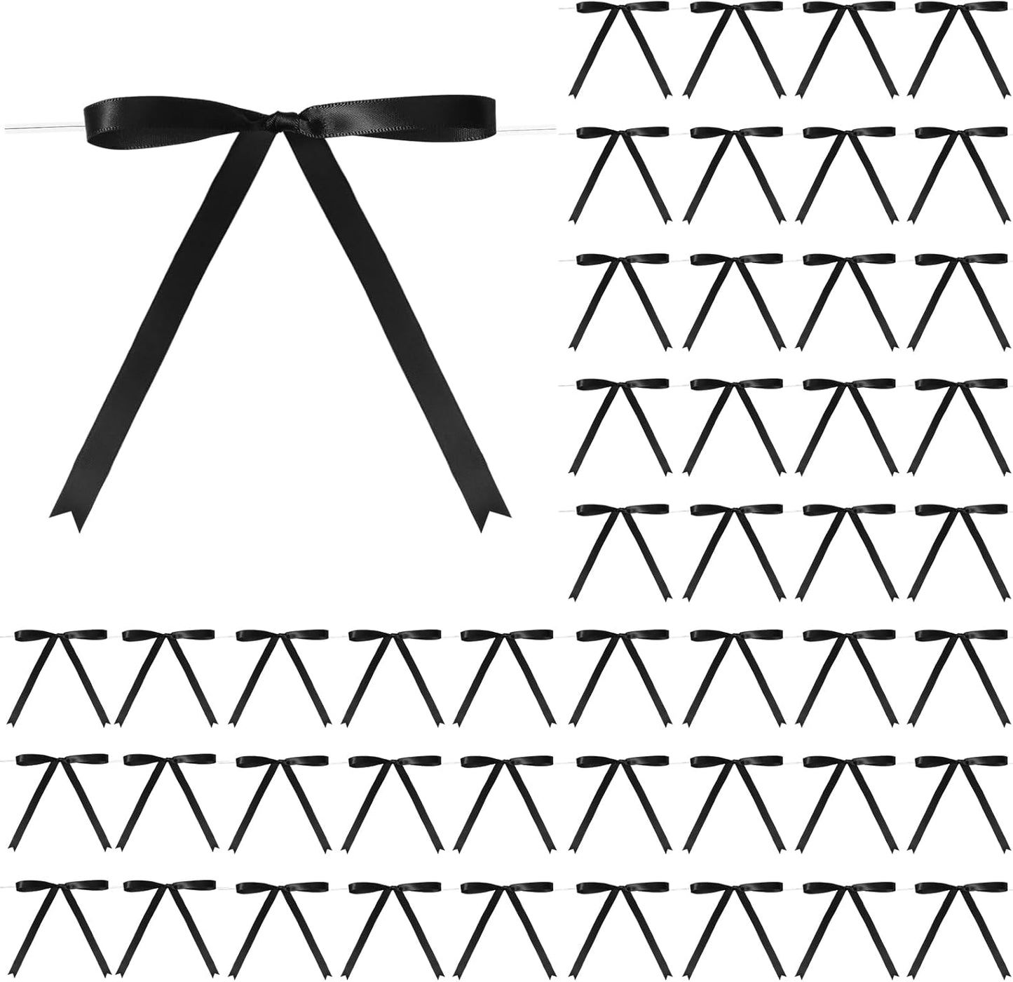 Riceshoot 100 Pcs Twist Tie Bows Bulk 5x7 Inch Satin Ribbon Bows for Gift Wrapping Cake Treat Bags Craft DIY Gift Wedding Baby Shower Birthday Party (Black)