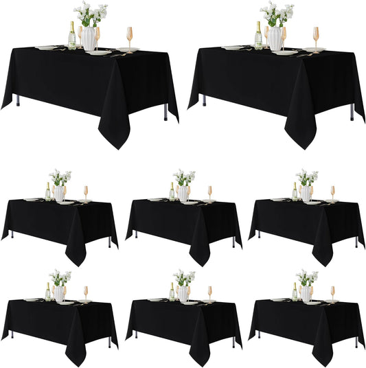 Fitable 8 Pack Rectangle Tablecloths: Stain Resistant Wrinkle Free Fabric Table Clothes, Washable Reusable Polyester Table Covers for Wedding Party Birthday Banquet Reception(Black, 60x102 Inch)