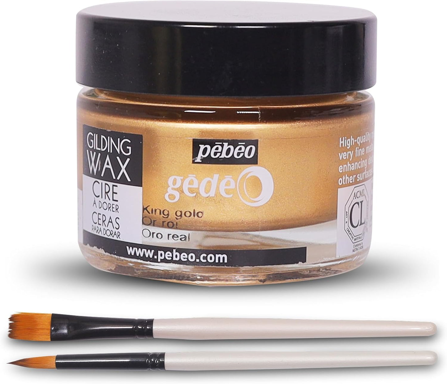 Pebeo Gilding Wax 30ml – King Gold Gilding Wax for Crafting, Antiquing Wax For Crafts and Professional Finishing – Gilding Wax for Wood, Metal, Glass, and More Bundled with Moshify Application Brushes