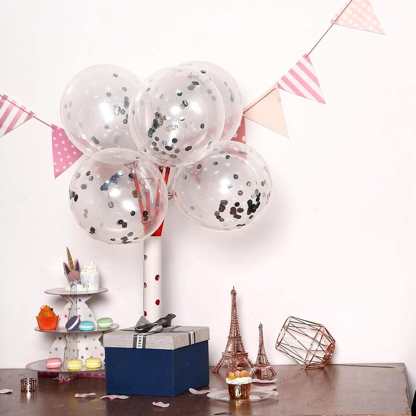 Bezente Silver Confetti Latex Party Balloons - 60 Pack 12 inch Helium Silver Confetti Glitter Balloons for Wedding Graduation Bridal Shower Birthday Engagement Party Decorations