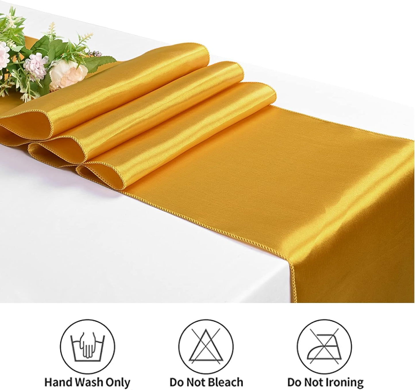 20 Pack Gold Satin Table Runner,12 x 108 inch Long Premium Smooth Gold Table Runners for Wedding, Banquets, Birthday, Party, Engagements,Table Runners fit Rectangle and Round Table