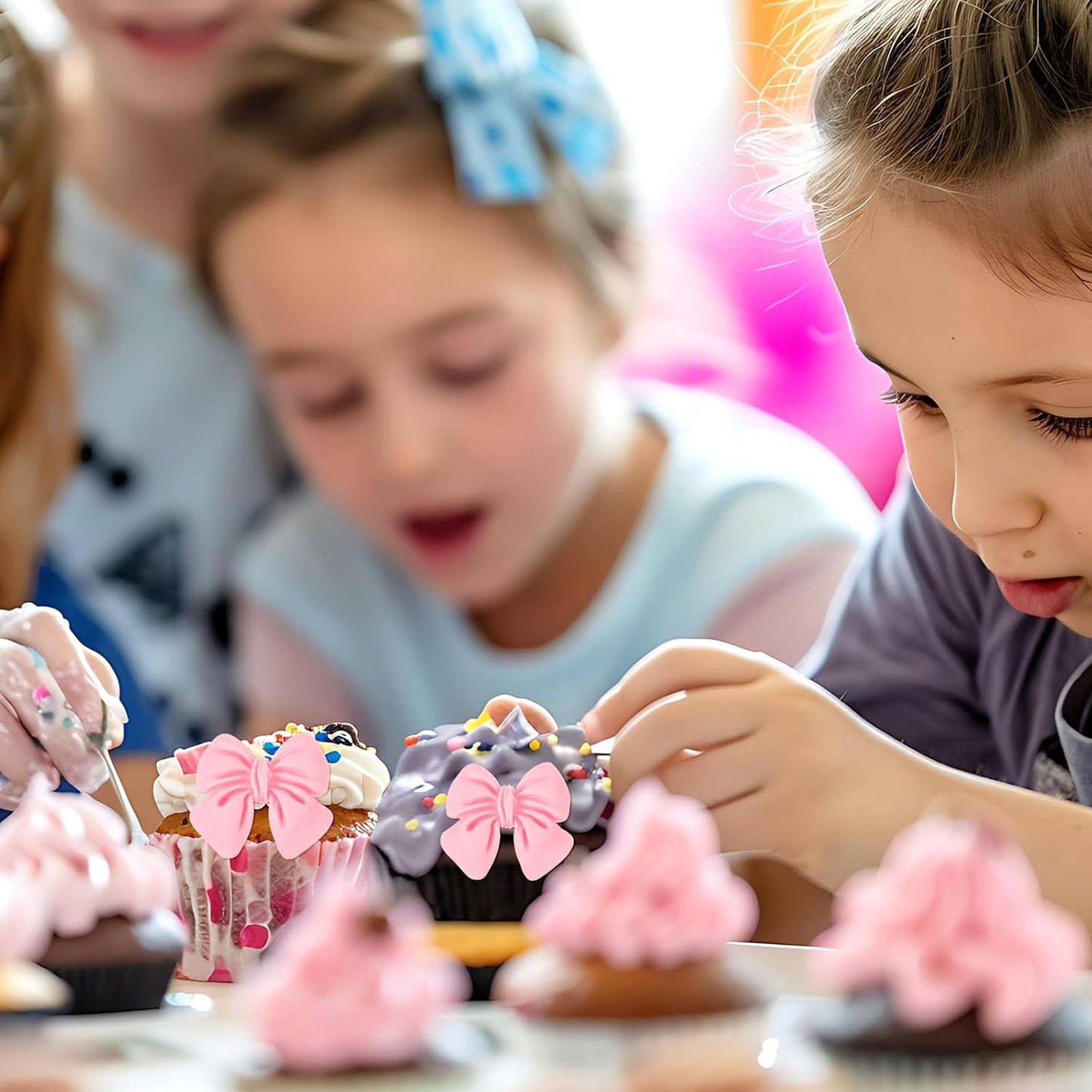 30Pcs Pink Bow Cupcake Decorations, Bow Cake Topper Supplies, Pink Bows Cupcake Toppers, Bowknot Cupcakes Toppers Cake Dessert Picks Decoration for Baby Shower Birthday