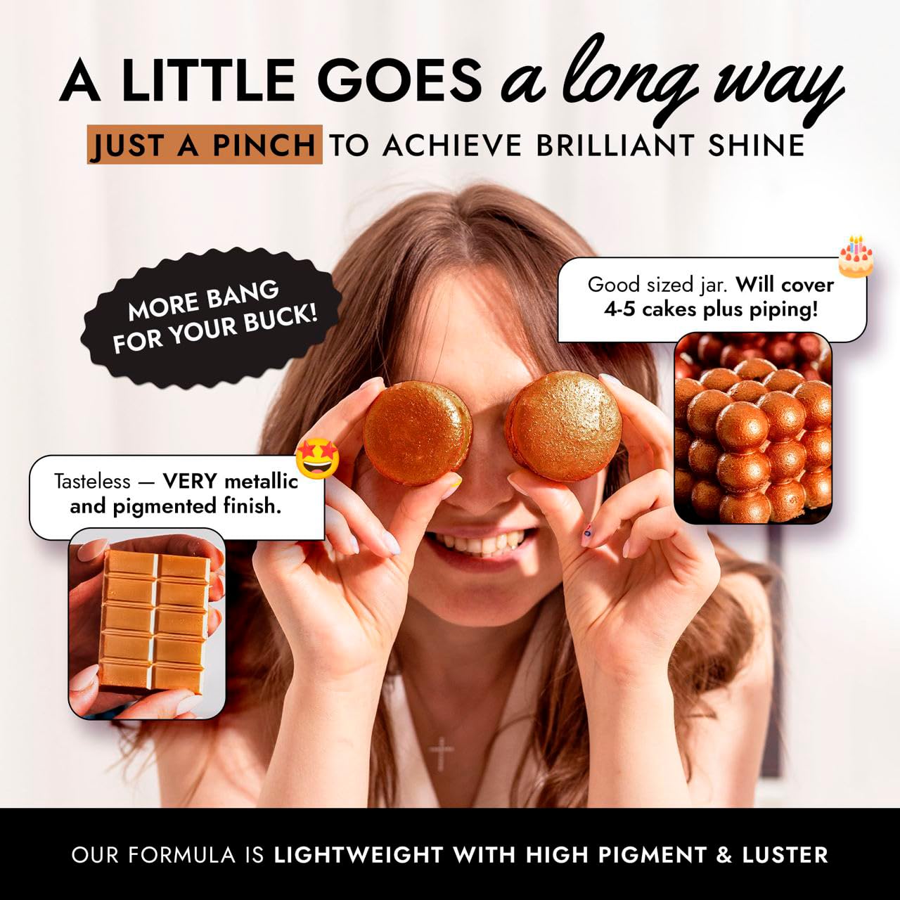 MONÉGASQUE Bronze Edible Glitter for Drinks 7g – Copper Edible Glitter for Cakes & Cocktails – Luster Dust for Drinks, Cocktail, & Chocolate – Drink Shimmering Bronze – Halloween Cake Decorations