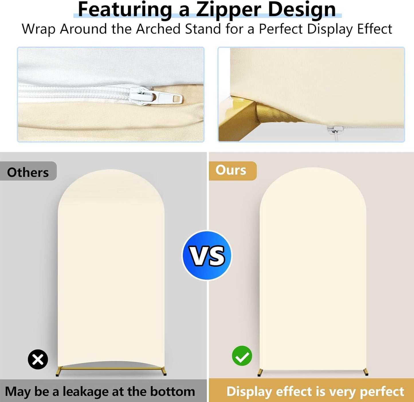 HEMMOTOP White and Light Beige Arch Backdrop Cover 7.2 ft, 6ft, Wedding Arch Covers Stretchy Backdrop 2 Set, Double Color Spandex Arched Background for Birthday Party, Baby Shower