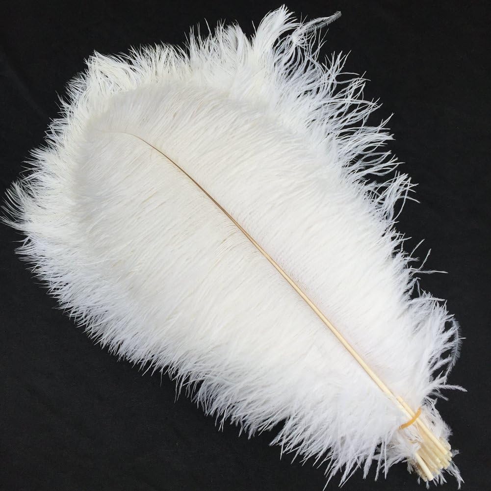 Sowder 16-18inch(40-45cm) Ostrich Feathers Plume for Wedding Centerpieces Home Decoration Pack of 10pcs (White)
