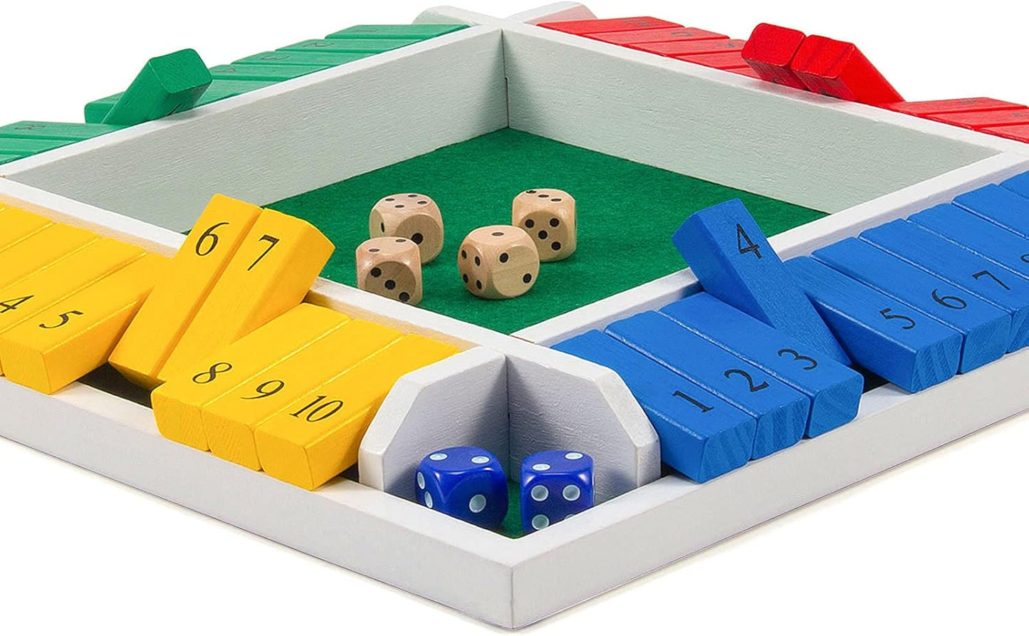 AMEROUS Shut The Box Dice Game-12 inches-Colorful Design-1-4 Players-12 Dice-Gift Package, Classic 4 Sided Wooden Board Game for Adults Kids, Classics Board Game