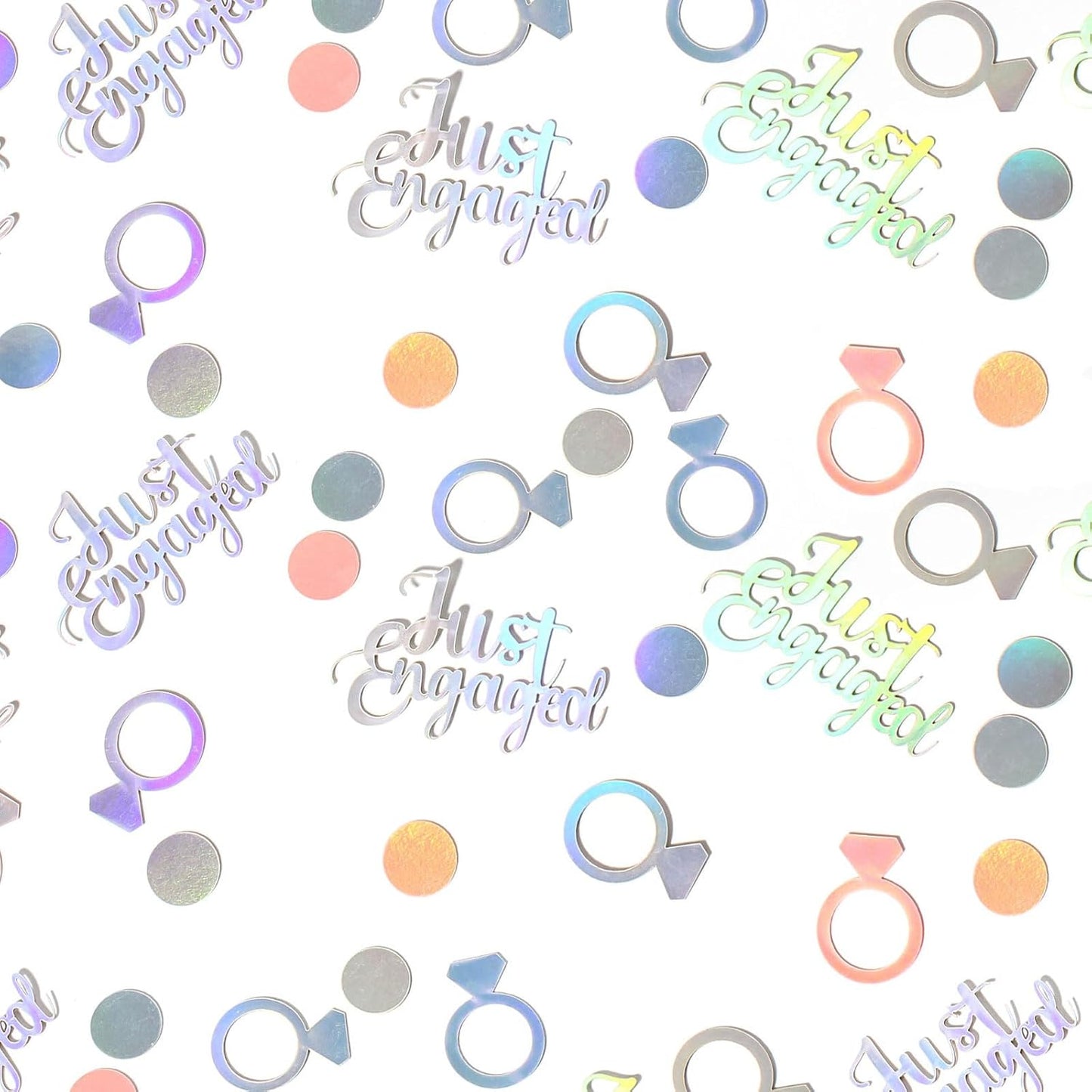 230PC Just Engaged Confetti for Engagement Party Decorations, Wedding Tables, Ring Scatters - Iridescent Themed Bridal Shower, Bachelorette, Hen Party Decor