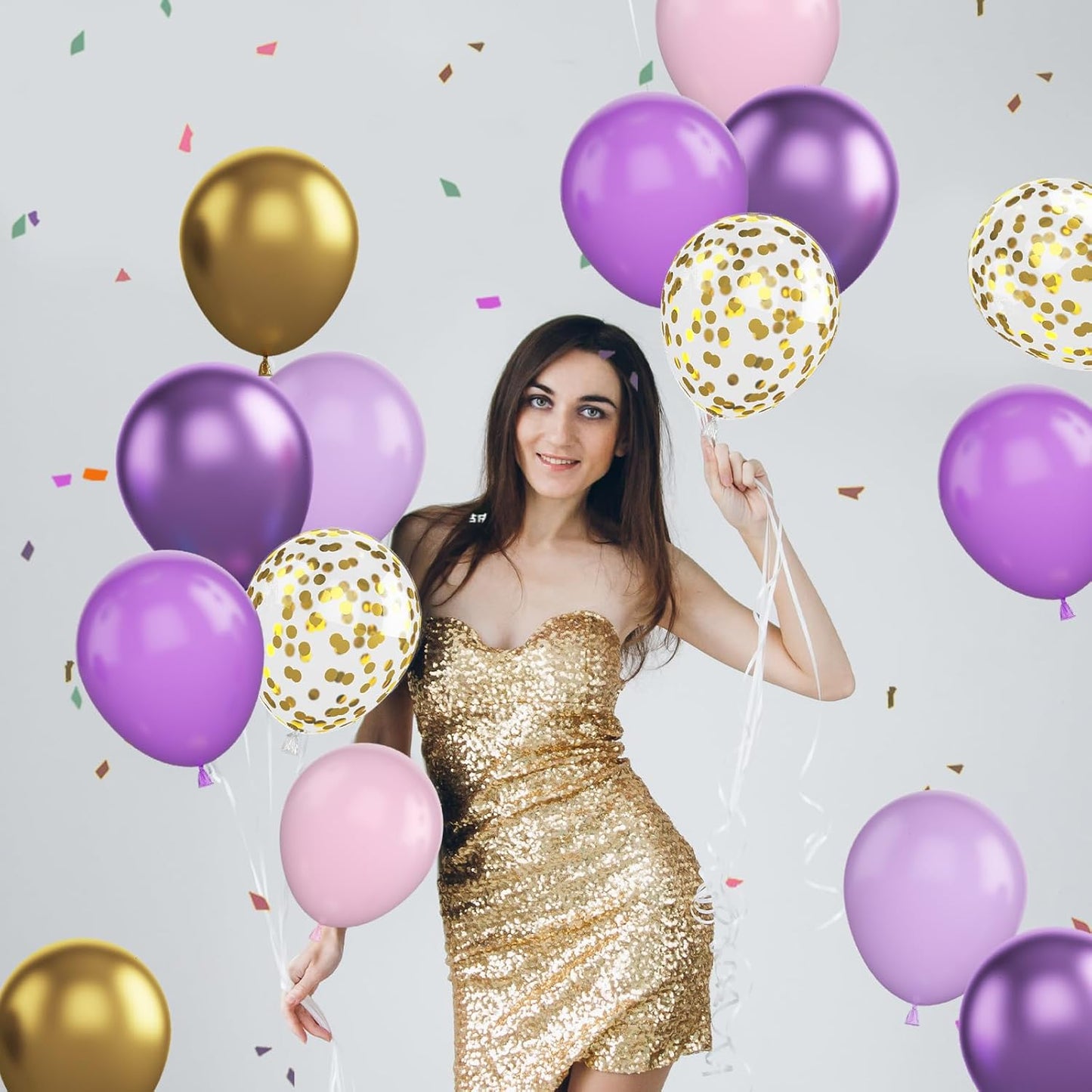 Pink and Purple Balloons, 60Pcs Pastel 12 Inch Metallic Gold Confetti Latex Balloons for Girls Birthday Baby Shower Bridal Butterfly Party Decorations