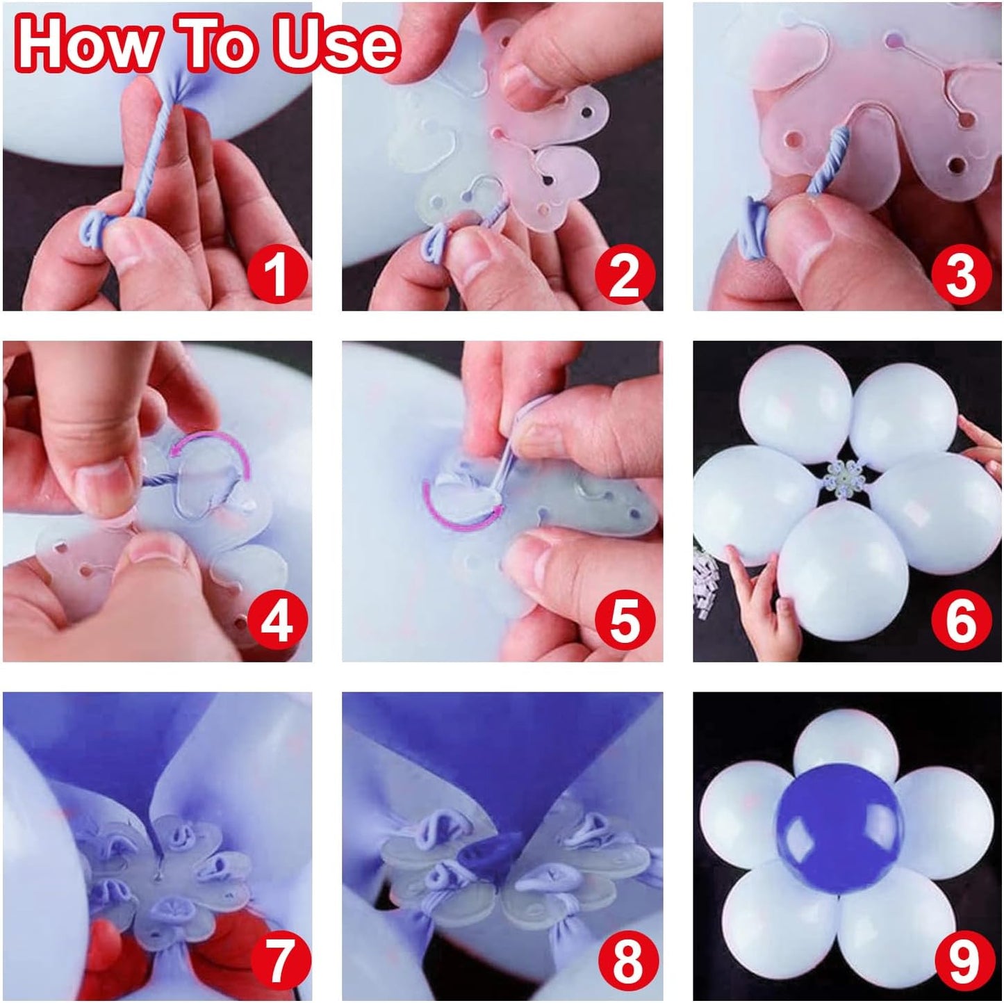 ROYALHOUSE Flower Balloon Clips Flower Shape Balloon Clips Holder 5 Balloon Clip for Party, Wedding, Baby Shower Decorations Reusable Connectors (Clear, Pack of 100)