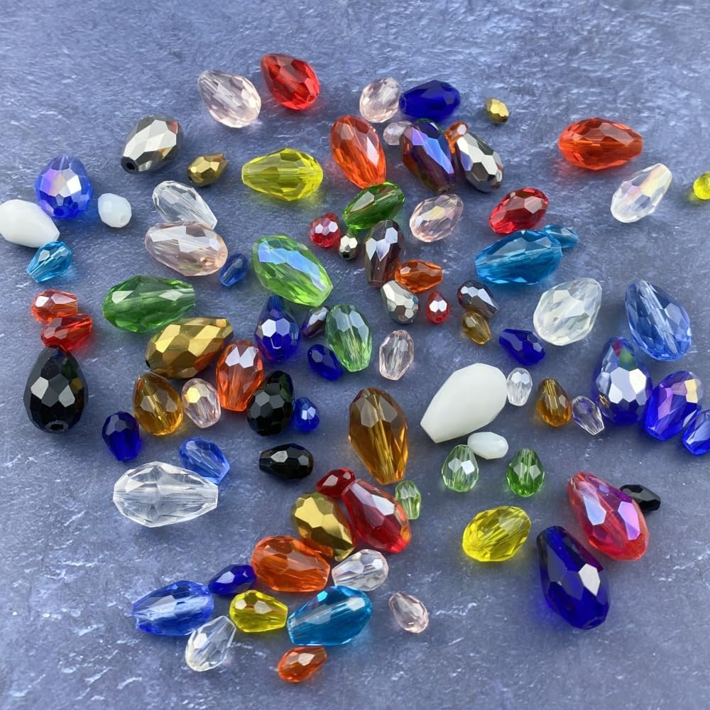 200pcs 4x6mm Teardrop Crystal Glass Beads Vertical Hole Faceted Glass Teardrop Spacer Beads for Bracelets Necklace Earring DIY Jewelry Making Craft(Light Blue)