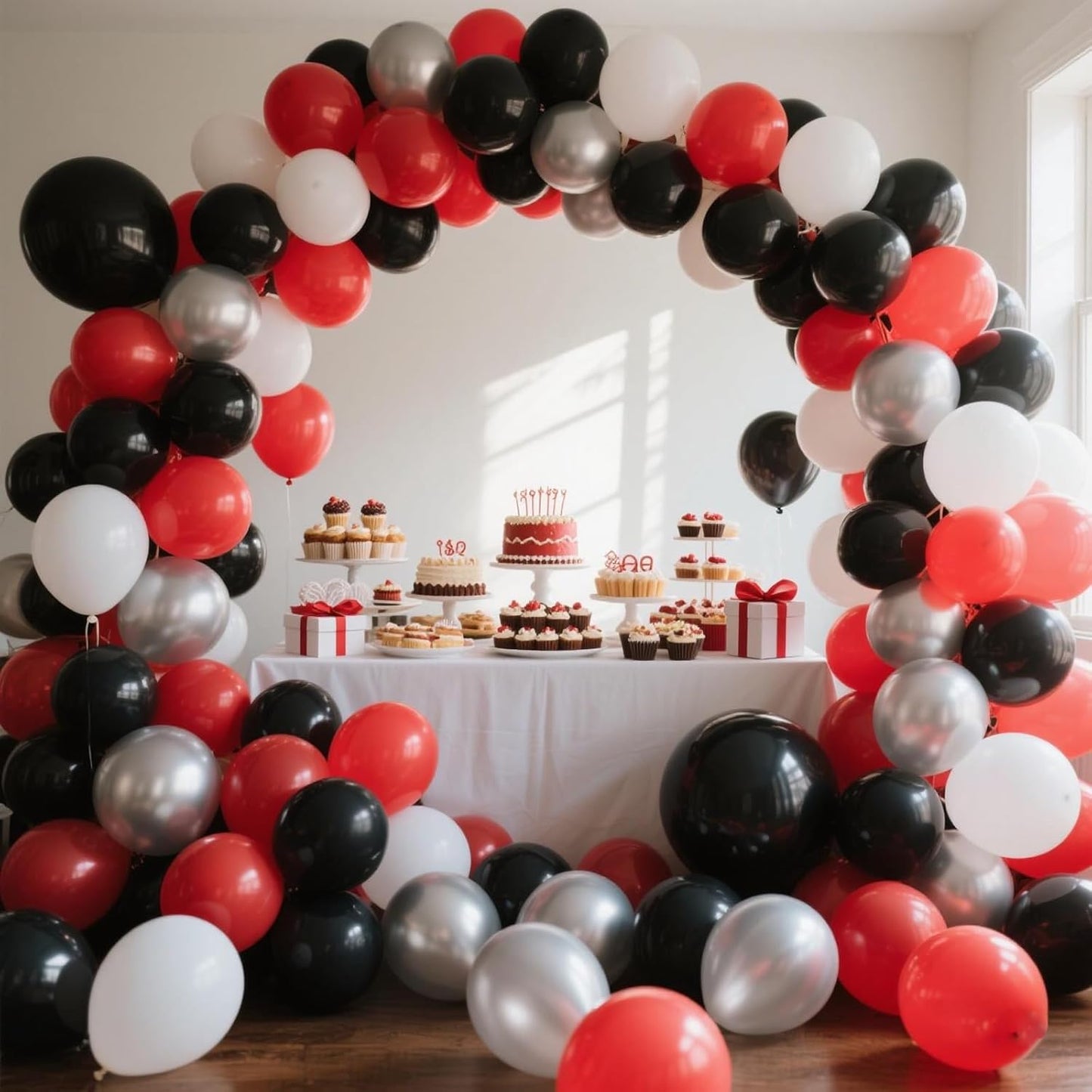 412Pcs Red Black and White Balloon Garland Arch Kit,18 12 10 5 Inch Different Size Red Black White Balloons for Shower Birthday New Year Graduation Wedding Racing Car Poker Party Decorations