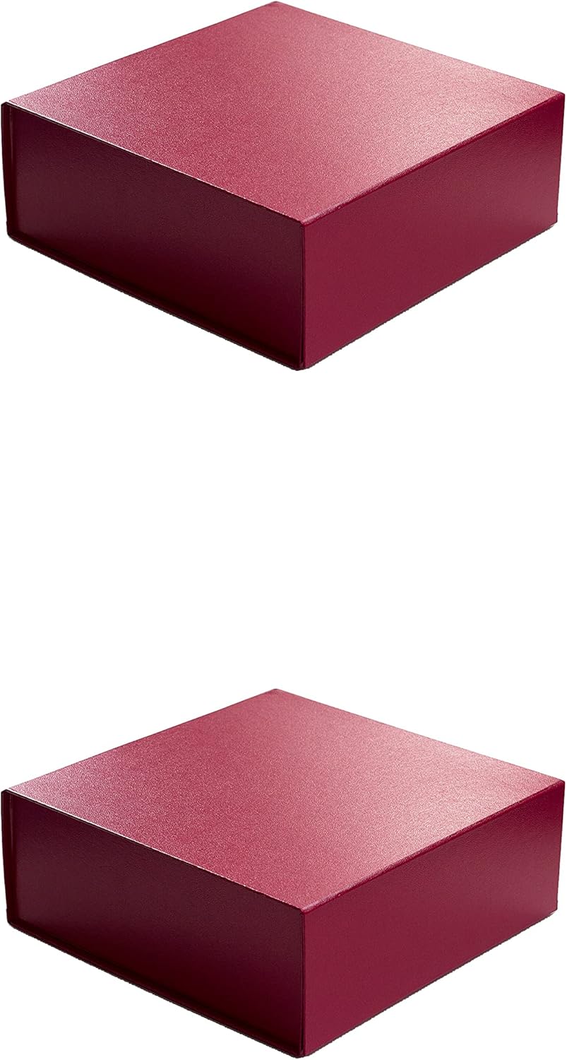 CECOBOX - Gift Boxes with Lids for Presents 6"x6"x2.75" - Matte, Collapsible Magnetic Closure Gift Box - Groomsmen & Bridesmaid Proposal Boxes, Wedding, PR, Birthdays, Holidays (Scarlet Leatherette)