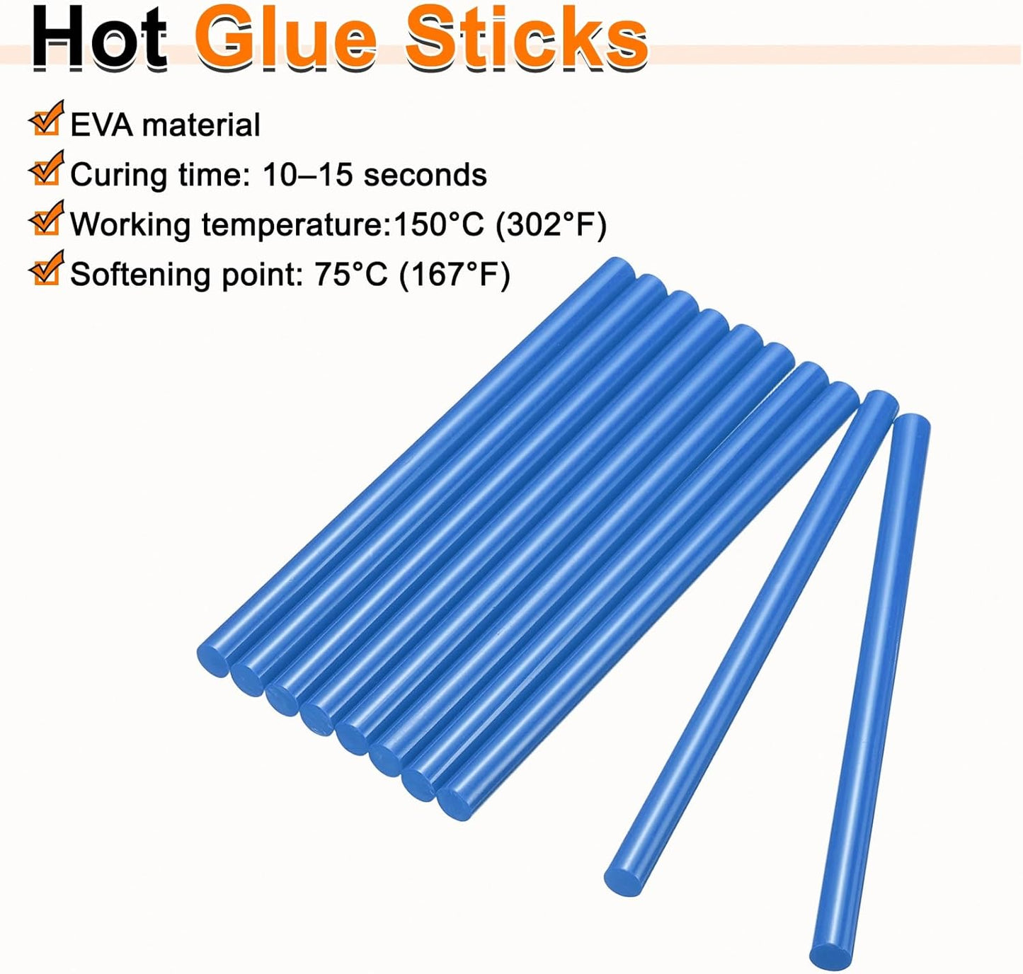 HARFINGTON 10pcs Hot Glue Sticks 0.43" Dia x 9.84" Long EVA Mini Hot Melt Adhesive Glue Stick for Hot Melt Gun Wood Plastic Glass Flowers Fabrics Foam, Blue
