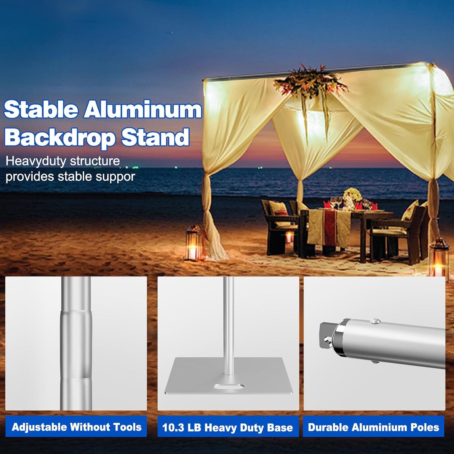 Pipe and Drape Backdrop Stand 10ftx10ft Adjustable Background Support System Heavy Duty Background Stand for Wedding Banquet Decorations Silvery