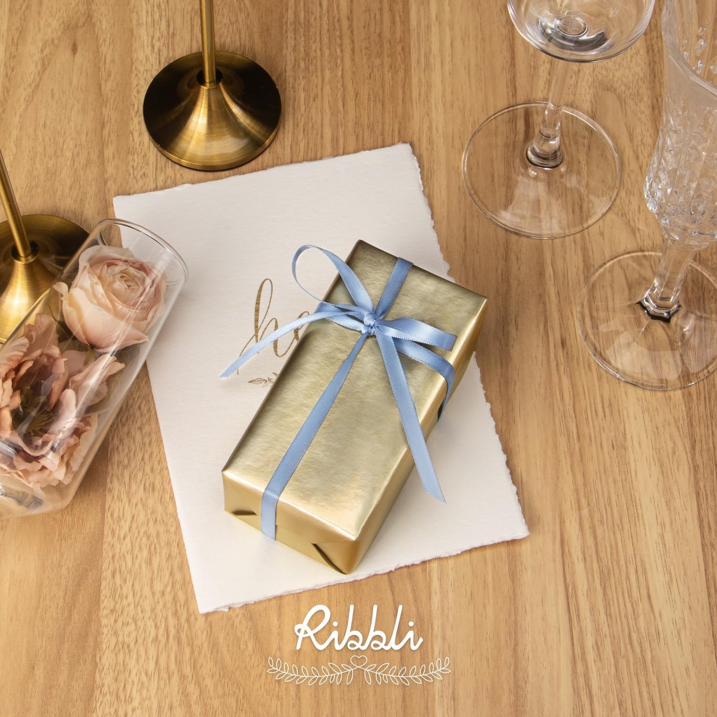 Ribbli Dusty Blue Satin Ribbon,Double Faced Satin 1/4 inch x Continuous 25 Yards,Use for Bows Bouquet,Gift Wrapping,Wedding Decoration,Floral Arrangement