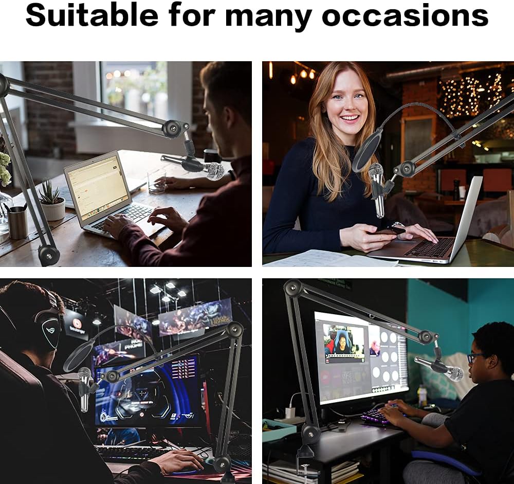 BOMGE heavy duty gaming Mic Boom Arm,Adjustable Studio Microphone Stand Arm for Blue Snowball, Blue Snowball ICE, Blue Yeti,Radio Broadcasting and Gaming
