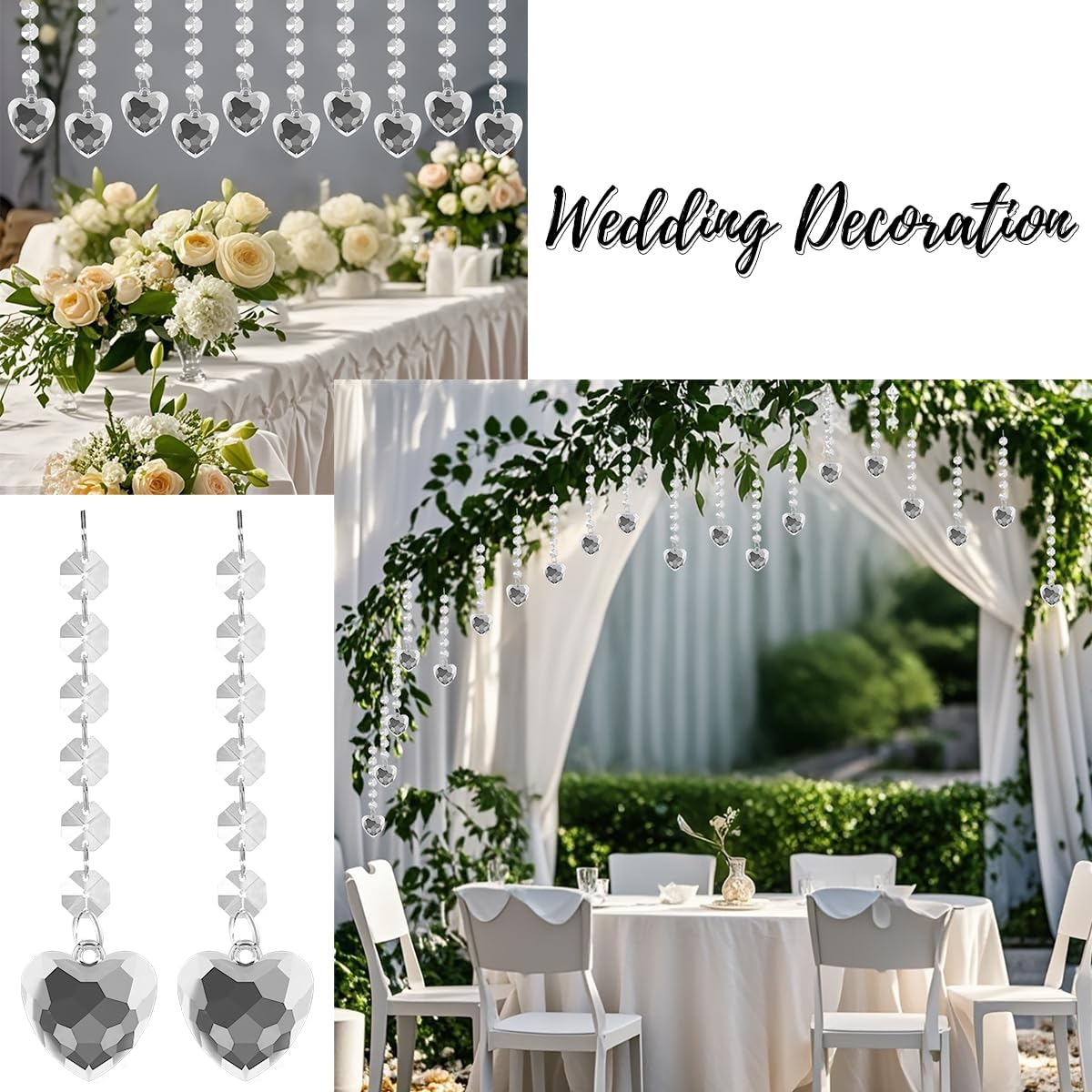 50 Pack Hanging Crystals - Clear Acrylic Prisms Pendant Ornaments for Christmas Tree, Centerpieces, Chandelier, Window & Home Decor, Ideal for Weddings, Parties Decorations (Heart)