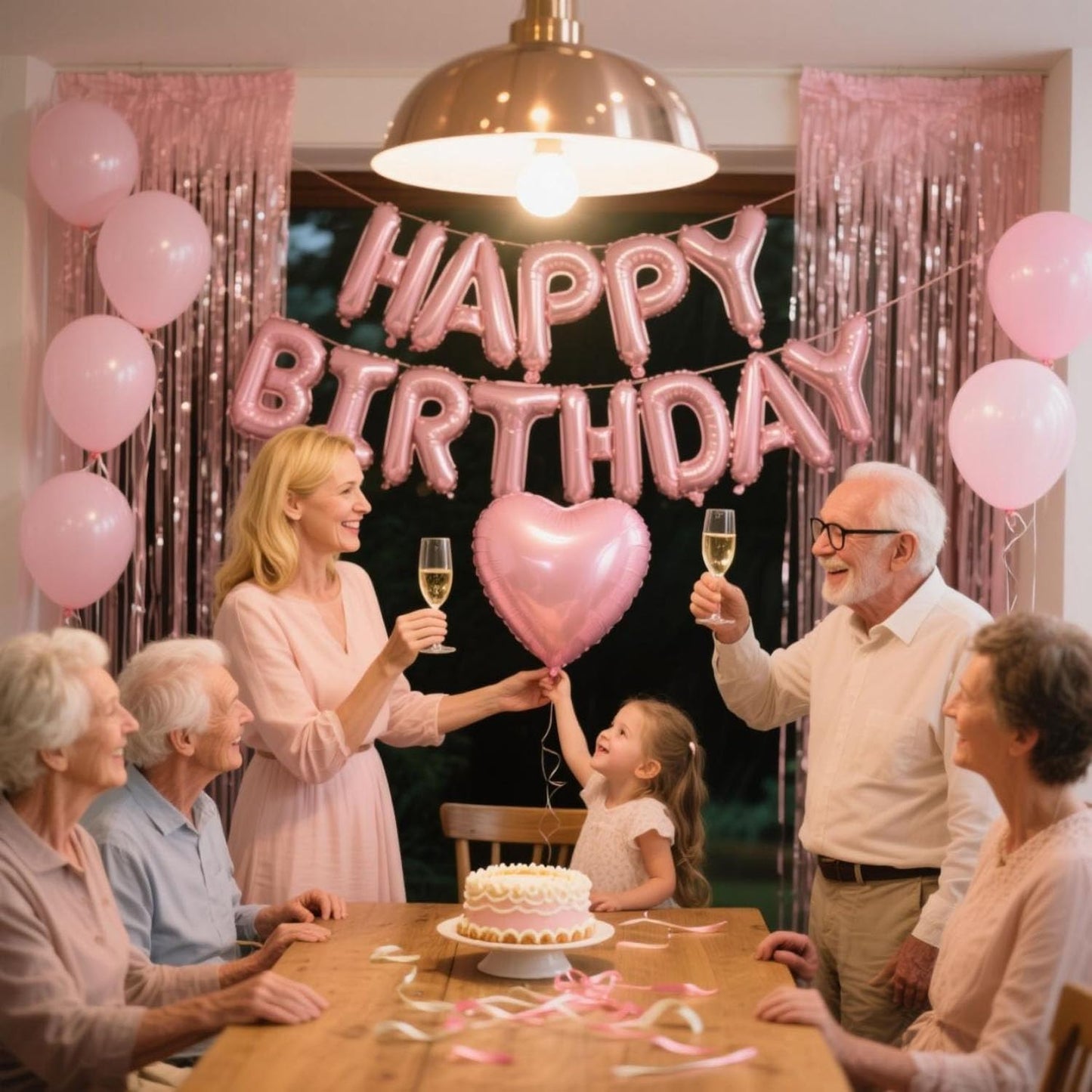 29 Pcs Pink Birthday Party Decorations - Happy Birthday Balloons Banner Baby Pink, Heart & Star Foil Balloons, Confetti & Latex Balloons, Foil Fringe Curtains Party Supplies for Girls