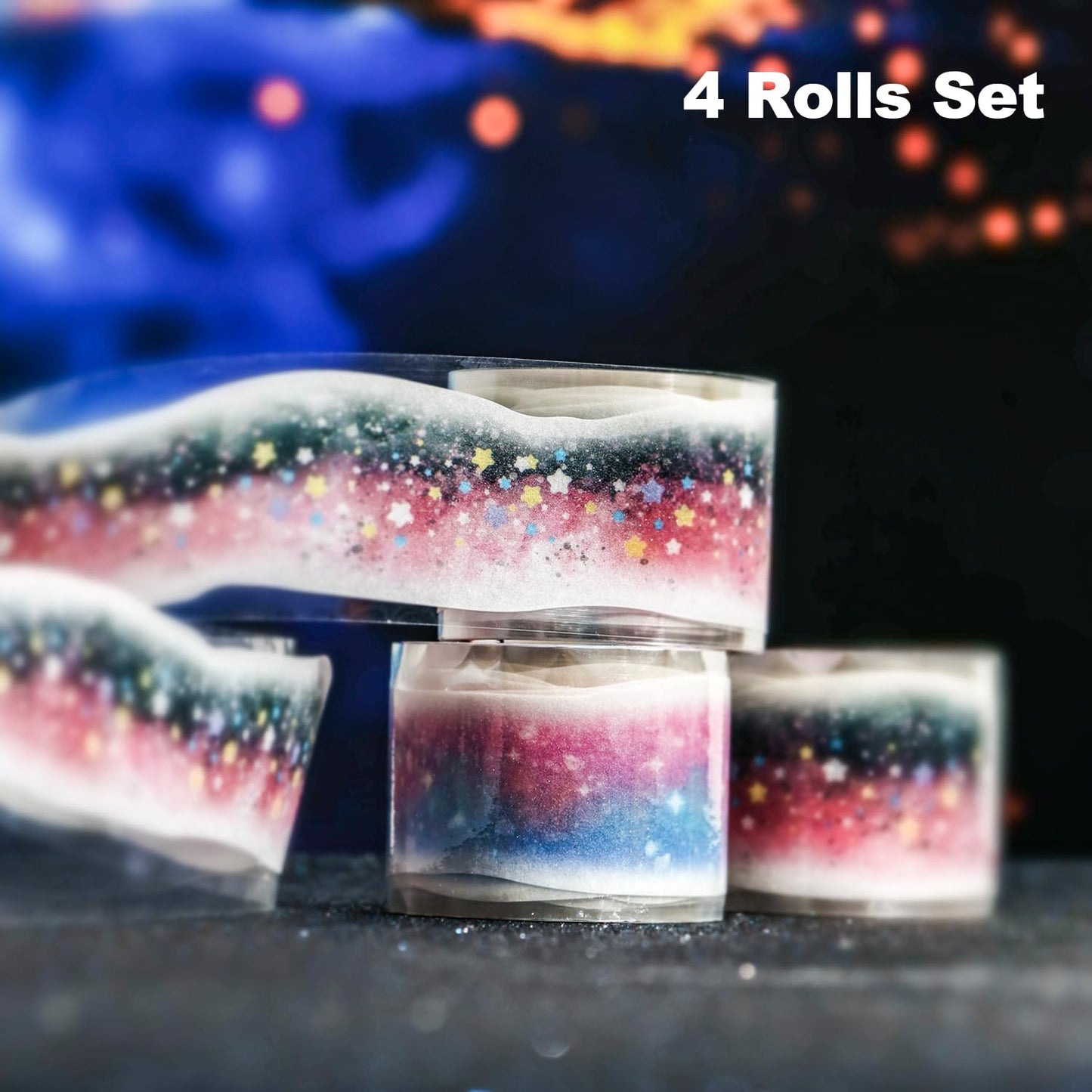 Galaxy-Themed Washi Tape Set, 4 Rolls of Decorative Glitter Tapes for Scrapbooking, Junk Journaling, DIY Crafts, and Art Supplies