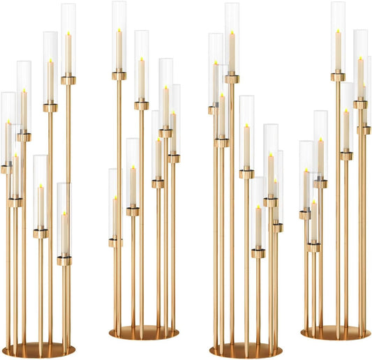 46.5'' Floor Candelabra 7 Arms Floor Candle Holders for Wedding Gold Candle Sticks Holder Decor Metal Candlestick Set with Acrylic Lampshades for Home Party (7 arm Round 46.5in)