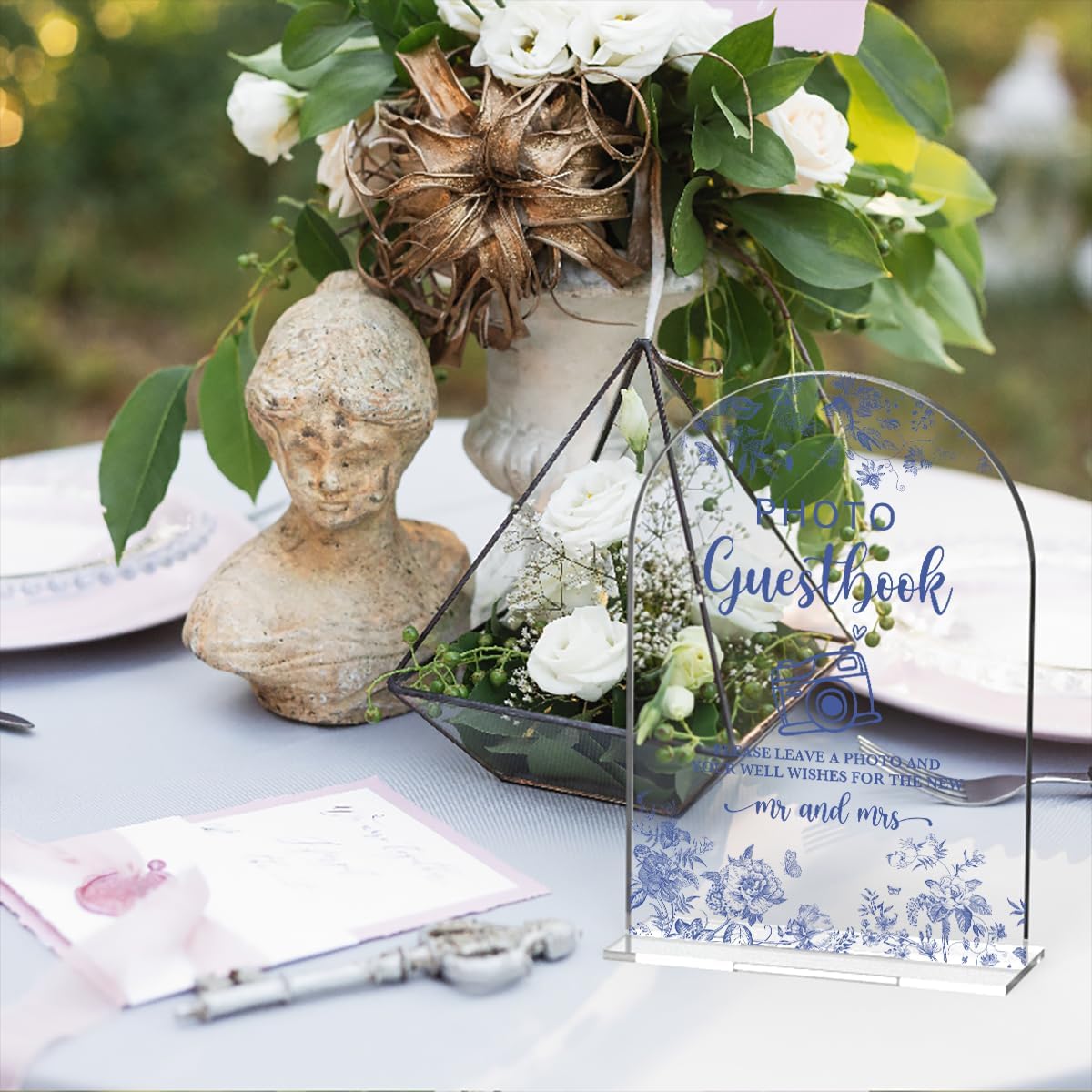 Acrylic Wedding Signs, Dusty Blue Wedding Decor, Blue Weddings Decor, Photo Guestbook Signs for Reception, Modern Calligraphy Arch Acrylic Table Top Sign for Weddings Parties Dinners (Clear)