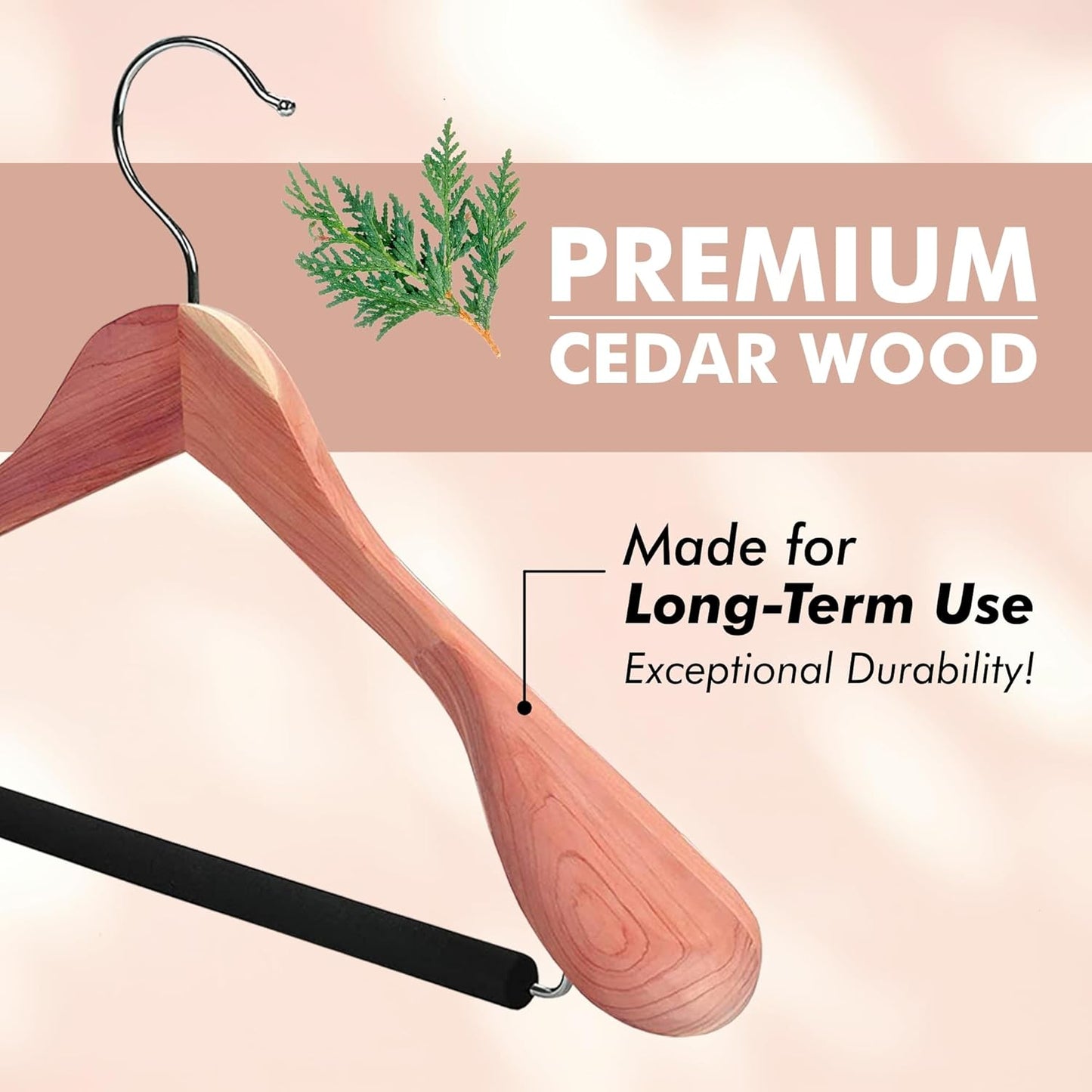 DEILSY™ Cedar Hangers for Closet - 5 Pack Extra Wide Wooden Hangers for Suits, Coat, Dress, Jacket, Clothes Storage - Non Slip Foam Padded Pant Bar with 360° Swivel Hook, Aromatic American Cedar Wood