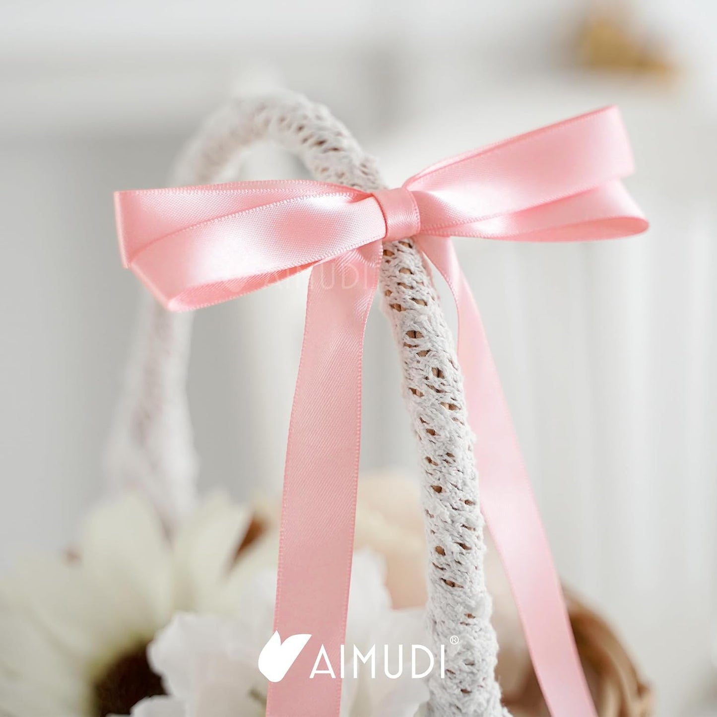 AIMUDI Baby Pink Bows 5 × 10" Satin Bows for Gift Wrapping Twist Tie Bows Premade Ribbon Bows for Bouquets Invitations Baskets Crafts Wreaths Wedding Birthday Baby Shower Party Decorations, 36 PCs