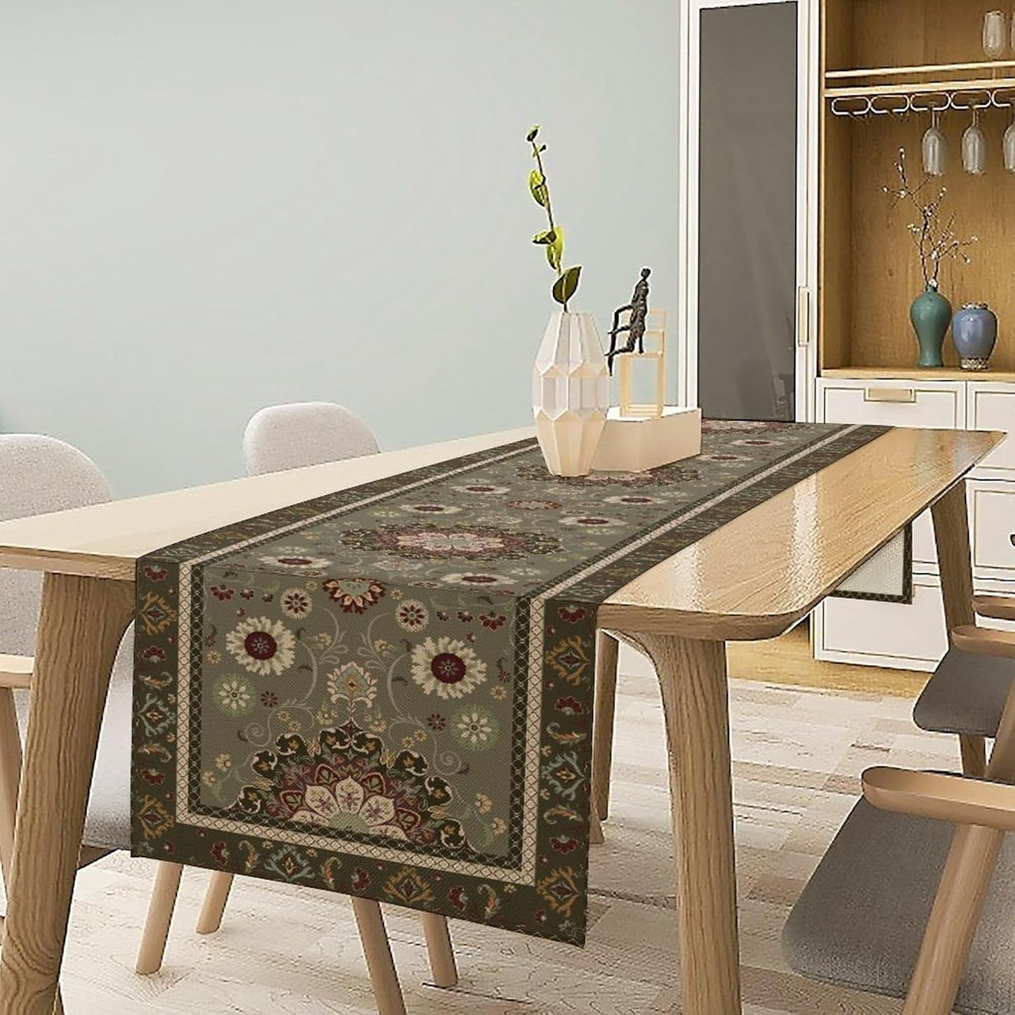 Vintage Paisley Floral Table Runner, Brown Boho Rustic Farmhouse Flower Pattern for Home Kitchen Table Decor Dining Coffee Room Party Decor 13x120in