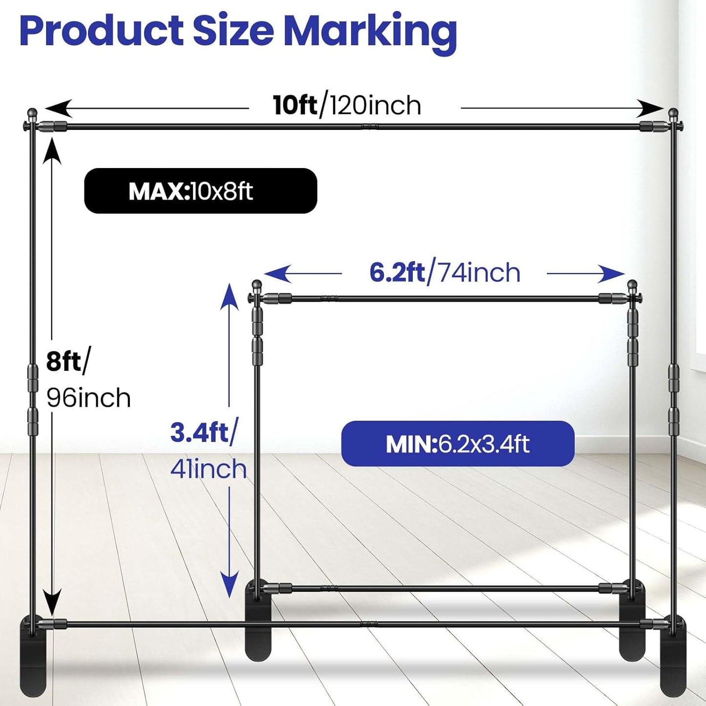 Jiang&Rong 10x8ft Photo Backdrop Stand Kit - Adjustable Telescopic Booth Background Stand with Step and Repeat Frame for Professional Photography, Trade Shows, Events