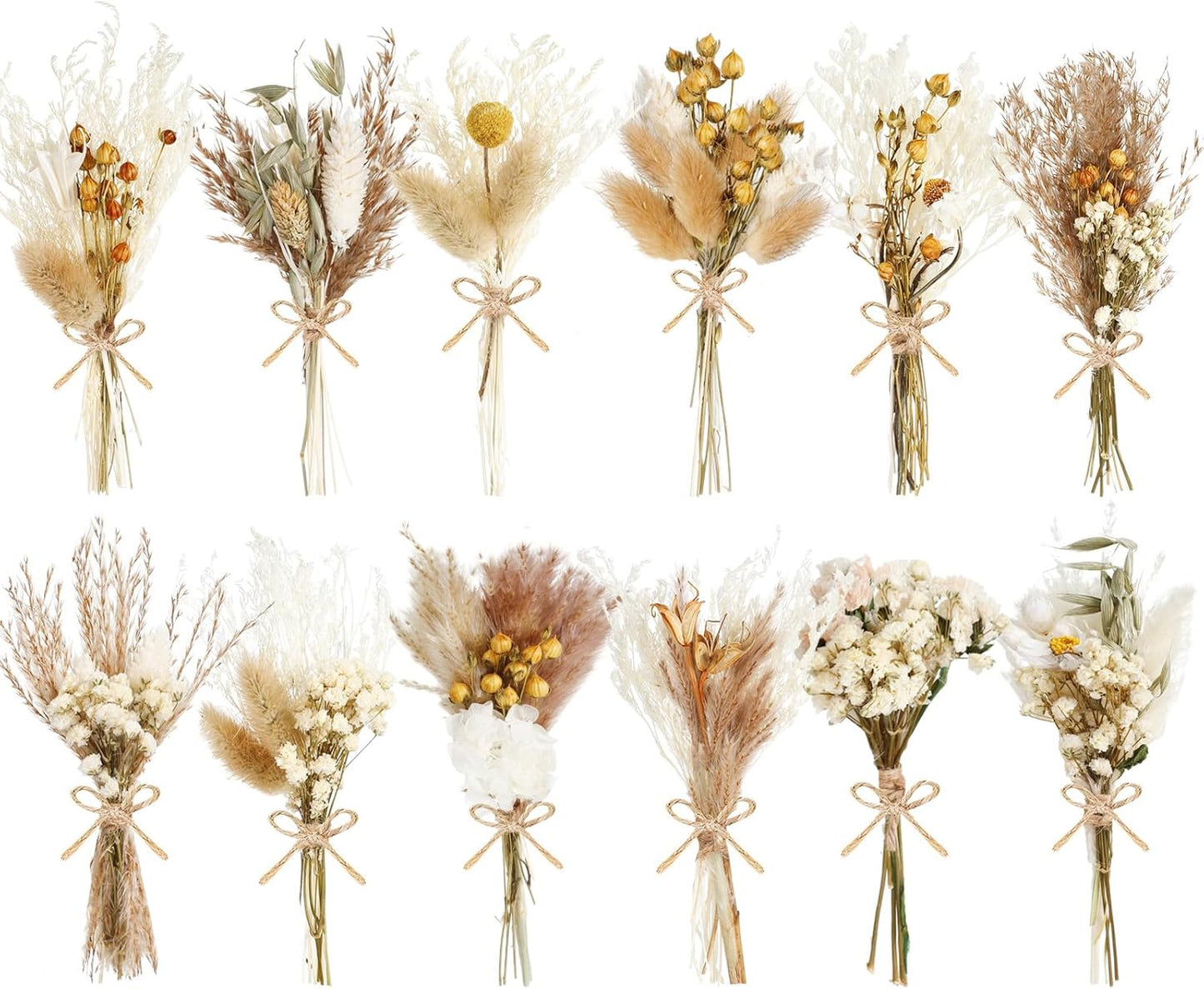 12/24 Pack Dried Flowers for Vase Various Mini Bouquet Dried Small Wildflowers Natural Real Flowers Bulk for Crafts DIY Wedding Decor (12, Plain Colour)