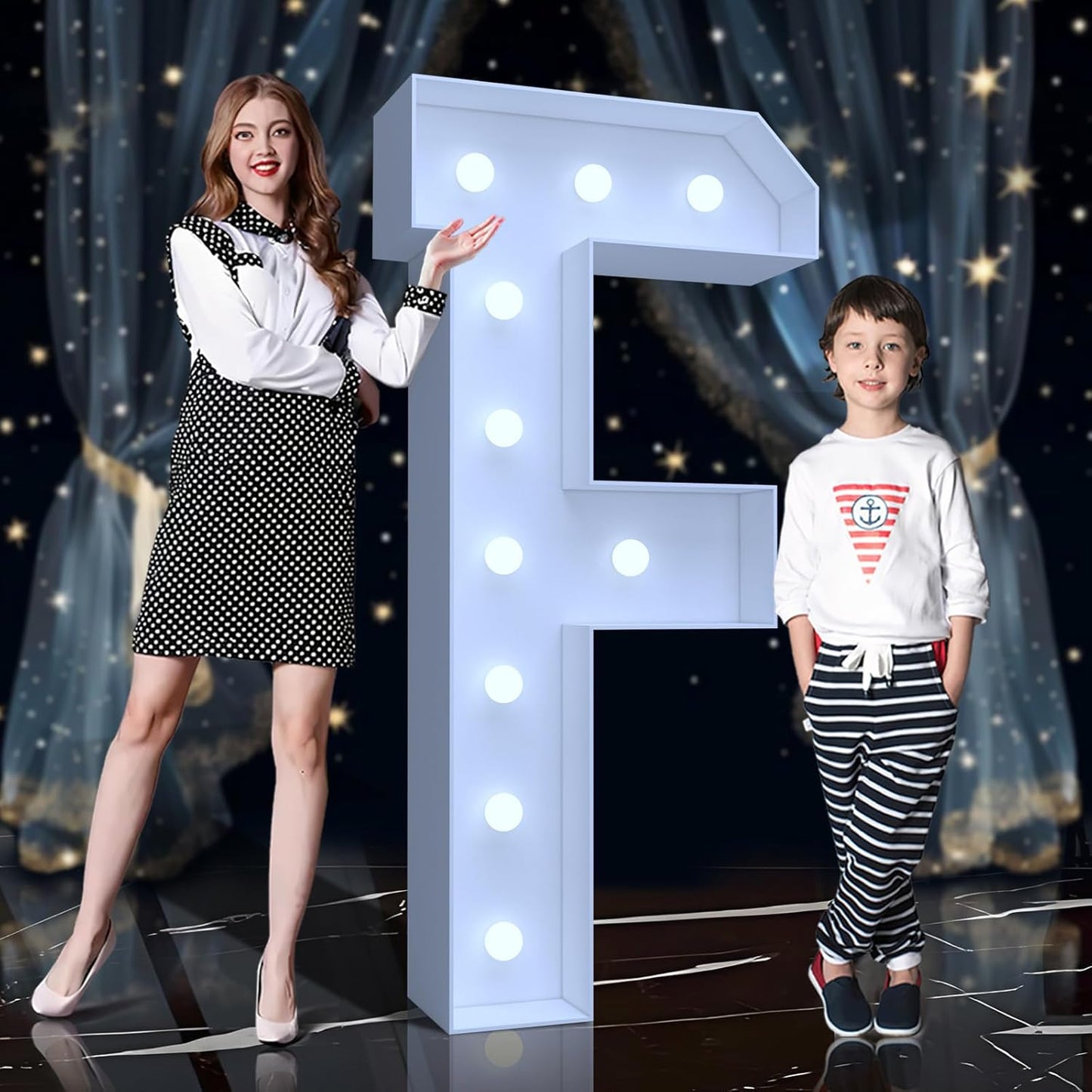 4FT Marquee Light Up Letters F – Cool White LED, Easy to Assemble Foam Board with Back Support, Large Marquee Light Up Letters for Birthday, Wedding, Party, Anniversary, Baby Shower Decor