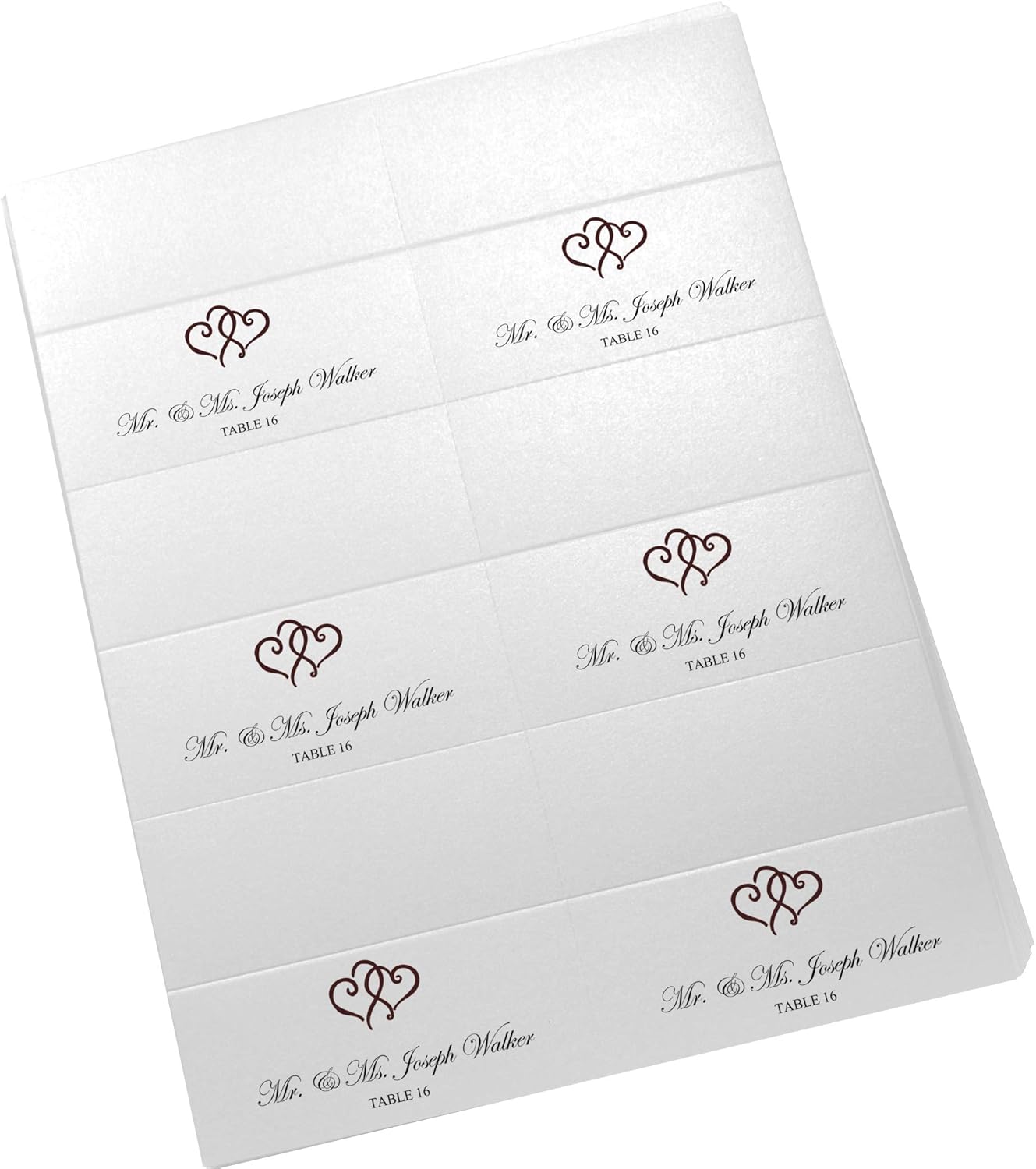 Linked Hearts Printable Place Cards, Chocolate (Choose Color), Set of 60 (10 Sheets), Laser & Inkjet Printers - Wedding, Party, Dinner, and Special Events - Made in the USA