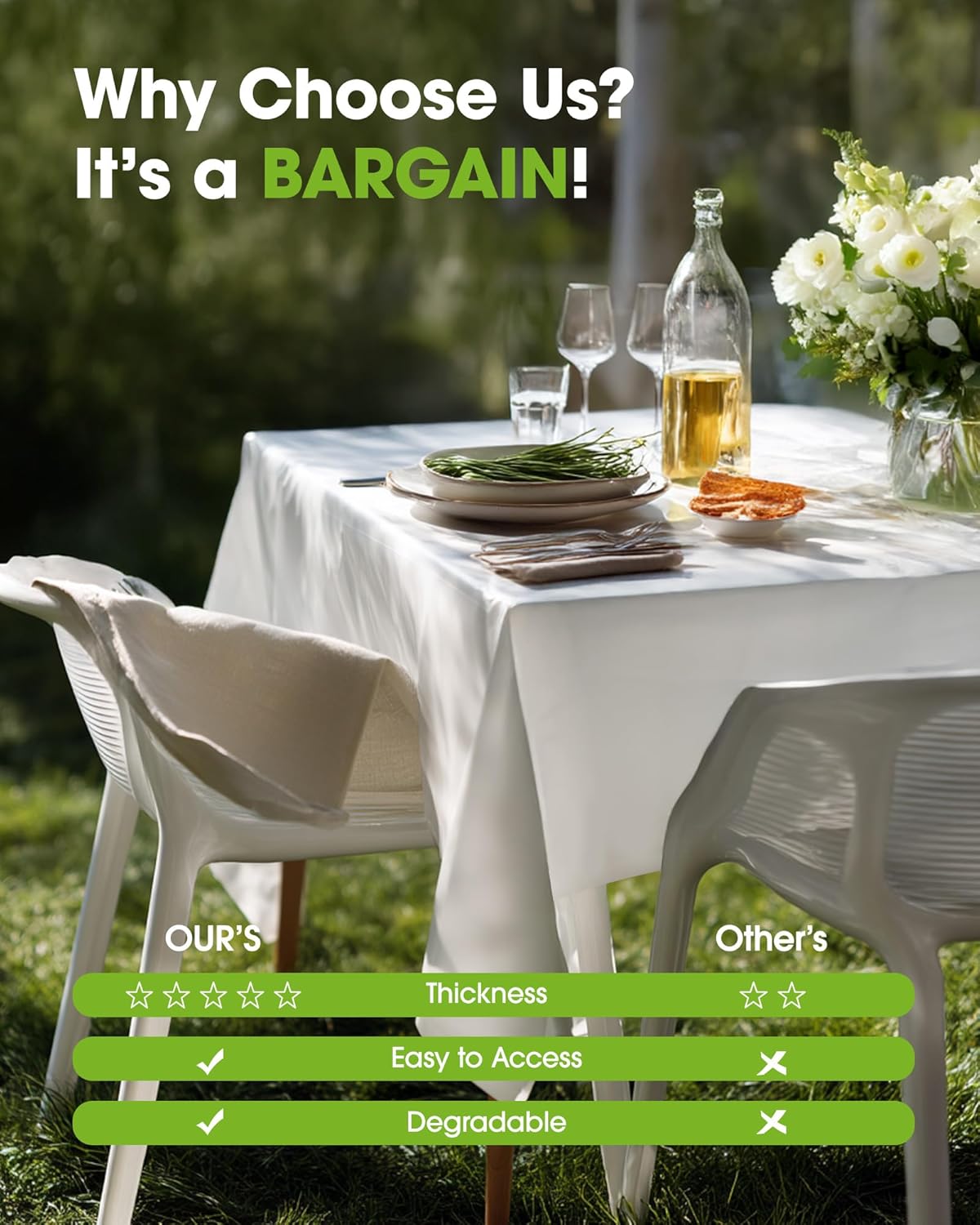 Pureegg Plastic Table Cloth Disposable 10 Pack, 54 x 108 Inch Table Cloths, Party, Picnic, Wedding, Decorative Tablecloths, Rectangle, White Plastic Cover, Leakproof & Sturdy, White