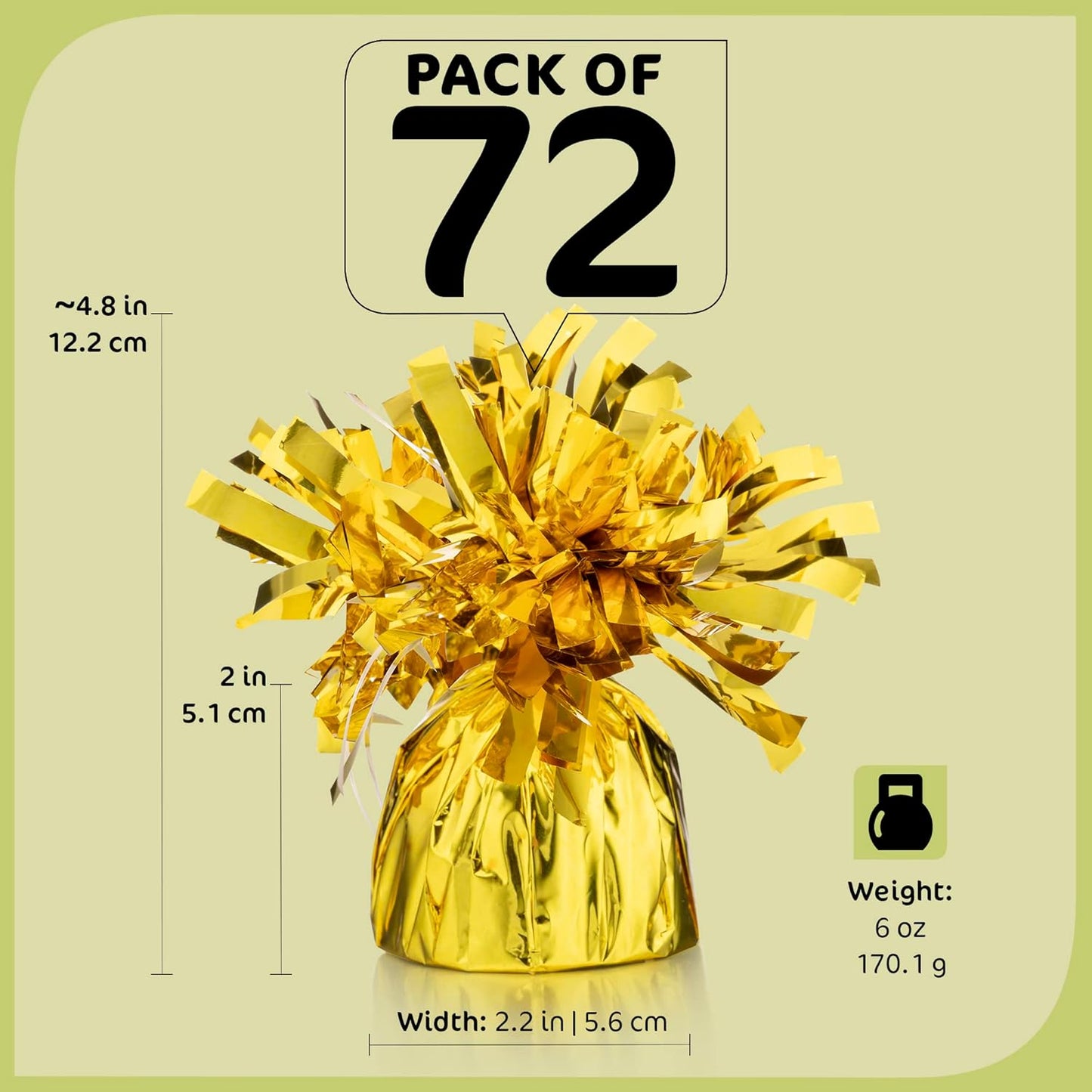 Gold Balloon Weights Bulk Pack of 72 Heavy Metallic Foil Balloon Anchor Weights for Helium Balloons, 4.8’’ Base for Balloon Bouquet Table Centerpieces & Balloon Cluster Floor Party Decorations