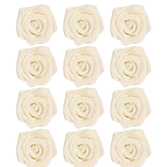 Confect Edible Ivory Rose Toppers – 12-Pack Classic Pearl Edible Roses for Cake, Cupcake Decorating – Elegant Floral Toppers for Desserts- Vegan, Nut-Free, Soy-Free, Dairy-Free, Palm Oil-Free
