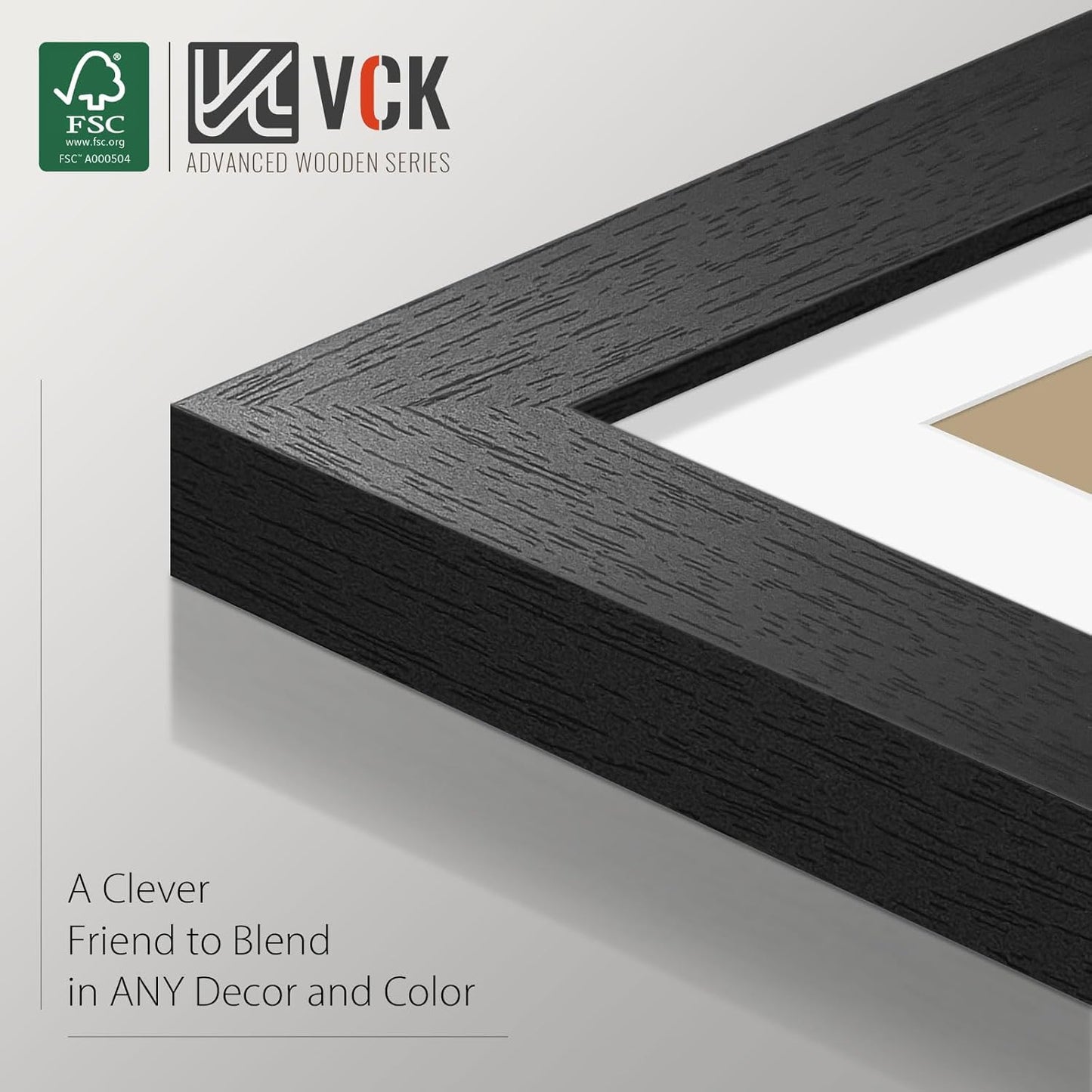 VCK 5x7 Picture Frame Black Set of 5, Textured Exclusive Wooden Photo Frames with HD Glass | Matted to 4x6 or 5x7 without Mat