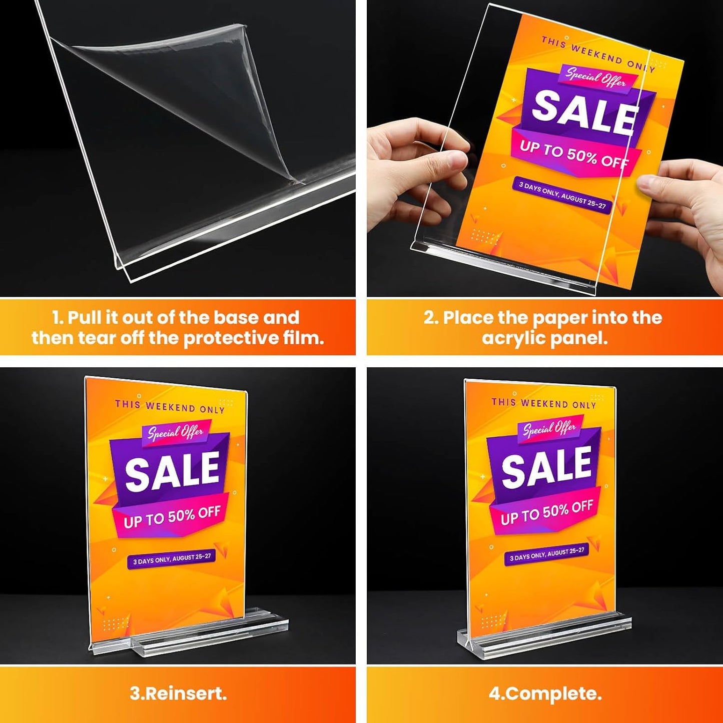 Acrylic Sign Holder 8.5x11, 10 Pack Clear Table Plastic Vertical Clear Double Sided Flyer Display, Picture Menu Stand Paper Holder Photo Sign Holder Suitable for Restaurants Office Store Show Fair