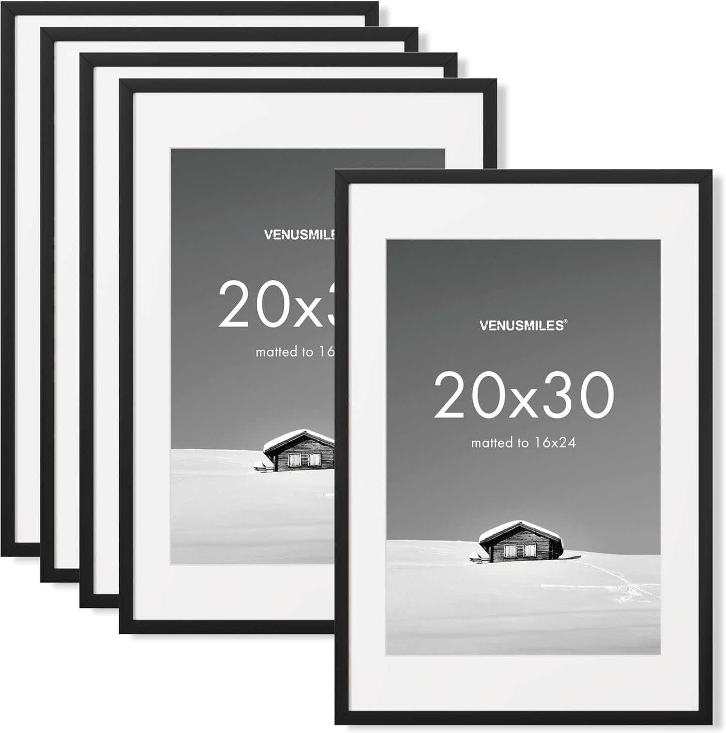 20x30 inch Picture Frame, 20x30 Photo Frames with 16x24 Removable Mat - High Definition Plexiglass - Vertical and Horizontal Display - Wall Hanging Poster Frame - Black, 5 Pack