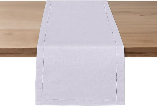 Ruvanti Linen Table Runner 36 Inches, Classic Hemstitch, Washable, Reusable, Non-Slipping, Stain Resistant- Perfect for Parties, Weddings, Dinners, Thanksgiving, Christmas, Indoor use – Lavender Grey
